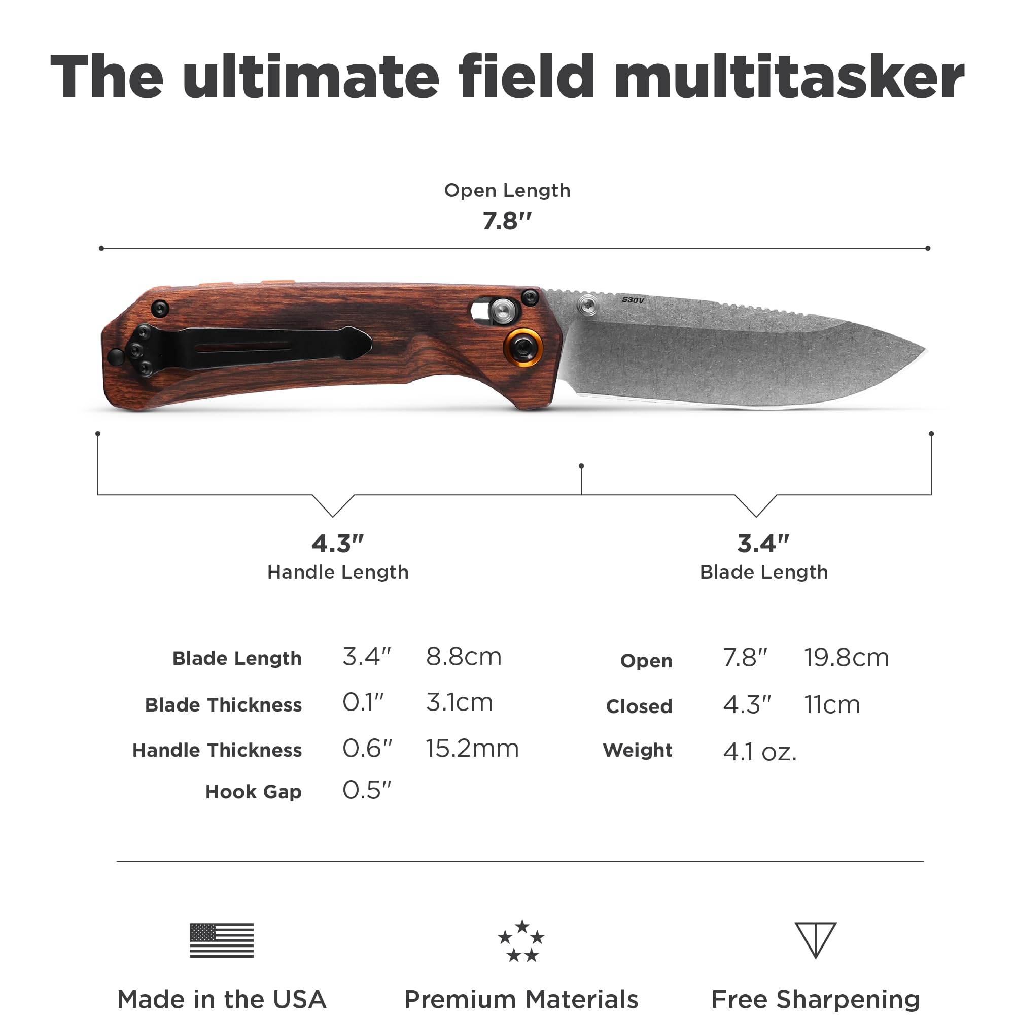 Benchmade Grizzly Creek 15062 EDC Folding Knife with Wood Handle - Outdoor Camping, Hunting & Everyday Carry Pocket Knife