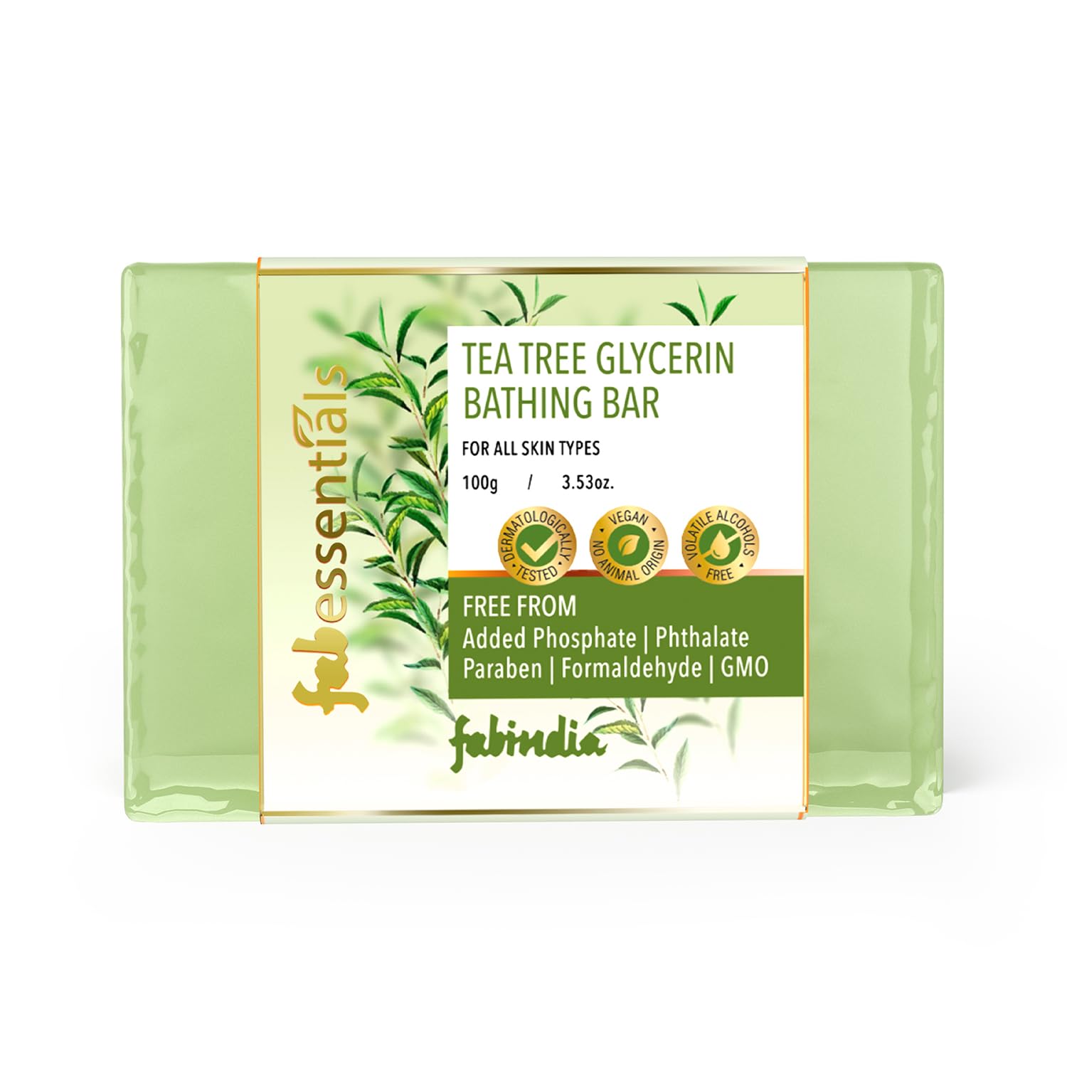 Fabessentials Tea Tree Glycerin Soap Bar - 100g | Natural Vegan Bath Soap for Cleansing & Moisturizing Skin | Toxin-Free, Glycerin-Rich Formula | Gentle Soap for Dry & Sensitive Skin | Perfect for Daily Shower, Spa & Skincare Routine