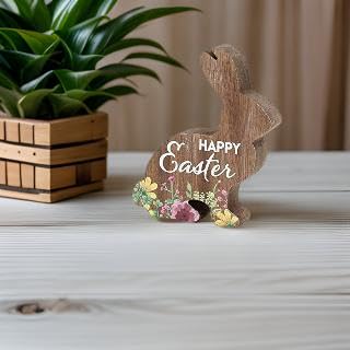 Easter Bunny Shelf Sitter - Wood Grain Spring Home Decor Sign for Easter Holiday | Perfect for Mantel, Tabletop, and Seasonal Home Decoration