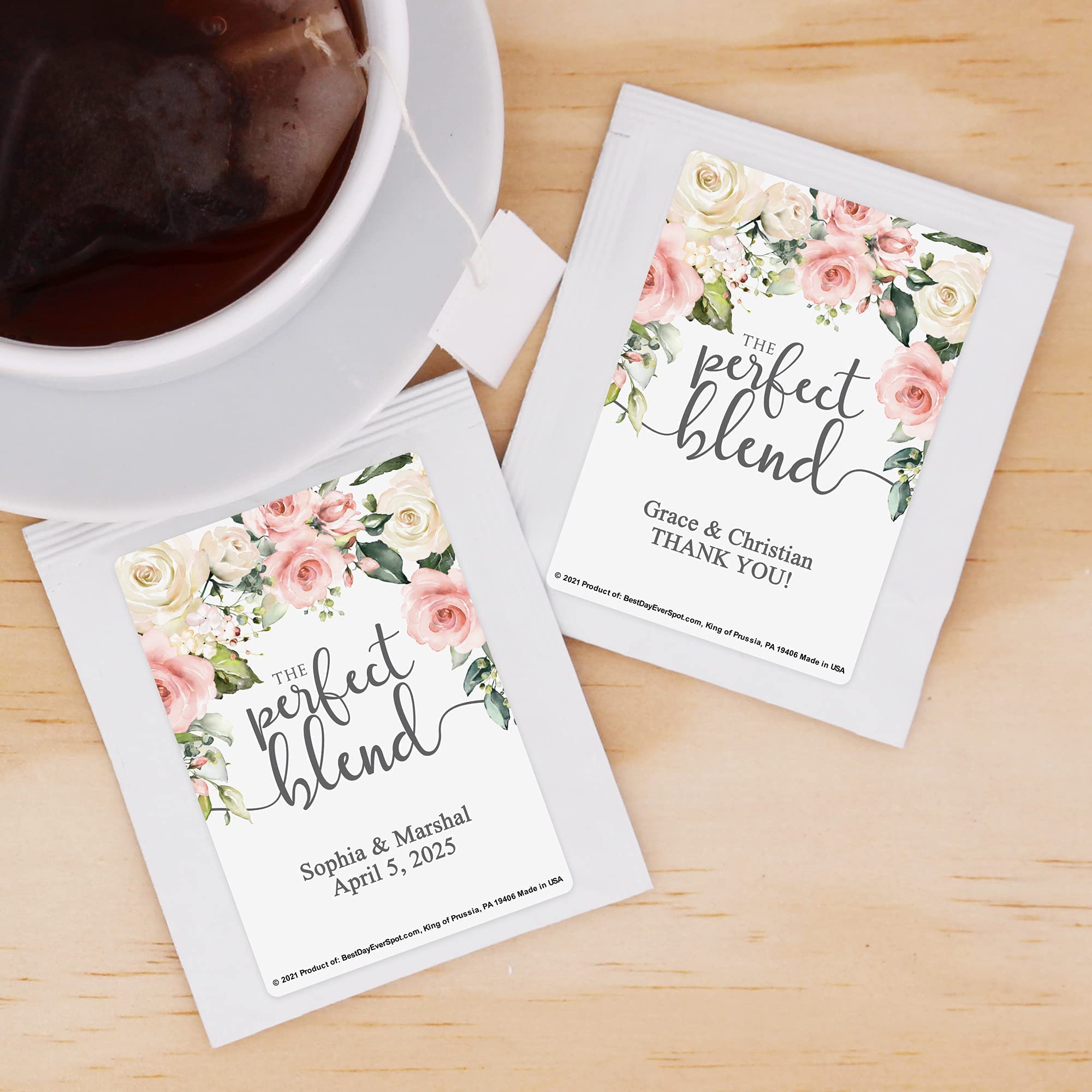 Premium Personalized Tea Bags for Weddings & Tea Parties - Custom White & Pink Rose Blend (30 Count) - Perfect for Bridal Showers, Baby Showers & Special Events