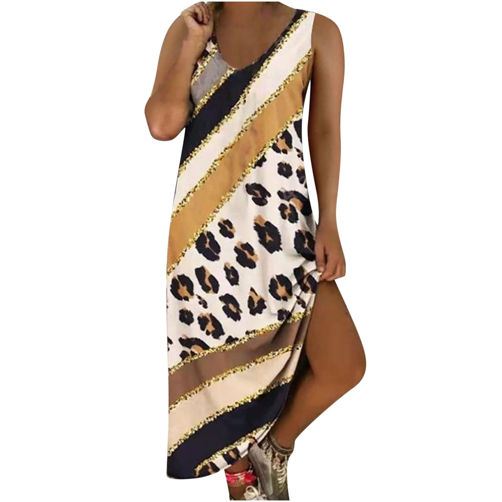Vintage Summer Dresses for Women - Floral Print V-Neck Sleeveless Maxi Dress, Casual Sundress for Beach, Vacation & Outdoor Activities
