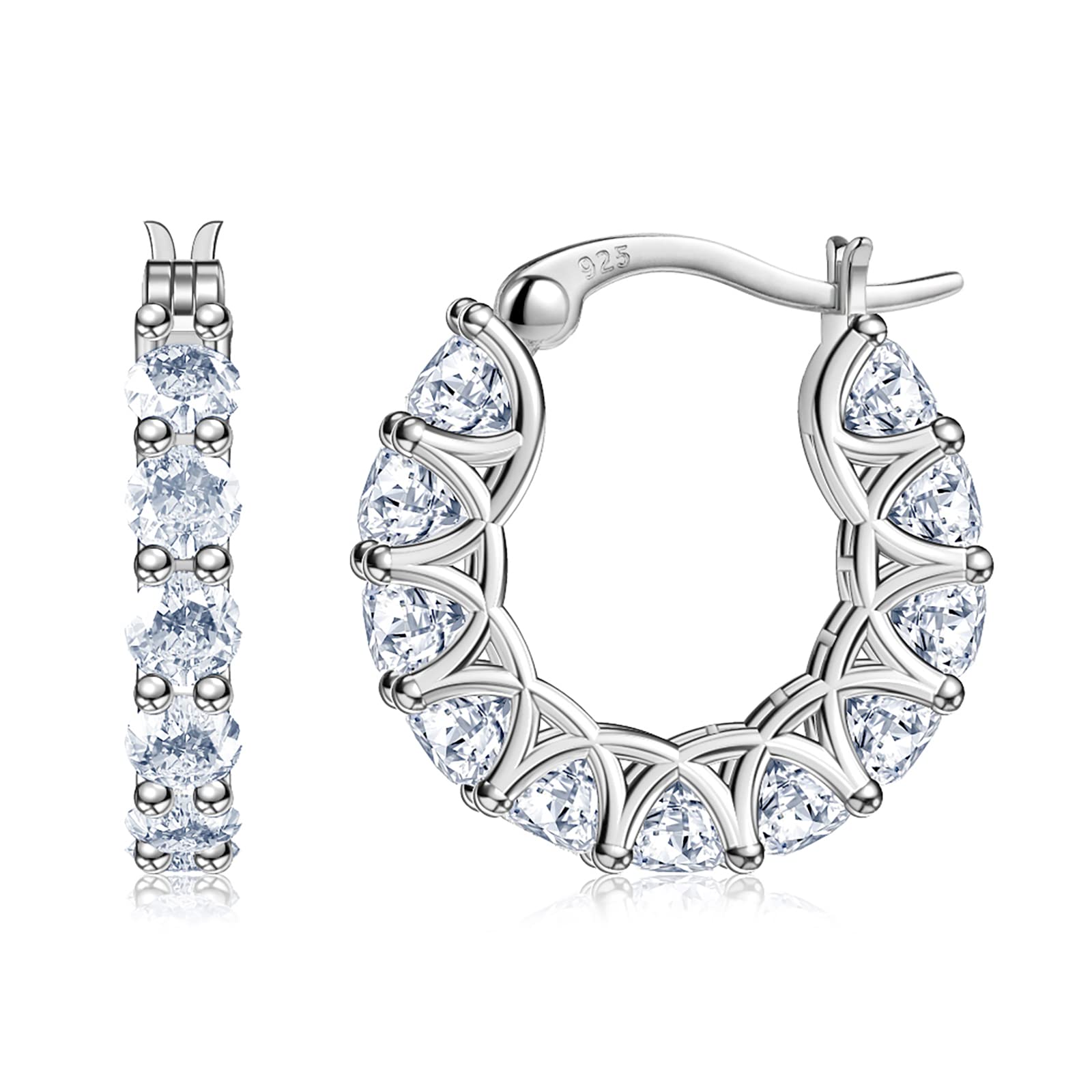 Hypoallergenic Sterling Silver & 14k Gold Cubic Zirconia Hoop Earrings for Women - Diamond Huggies Earrings for Everyday Wear, Parties & Special Occasions