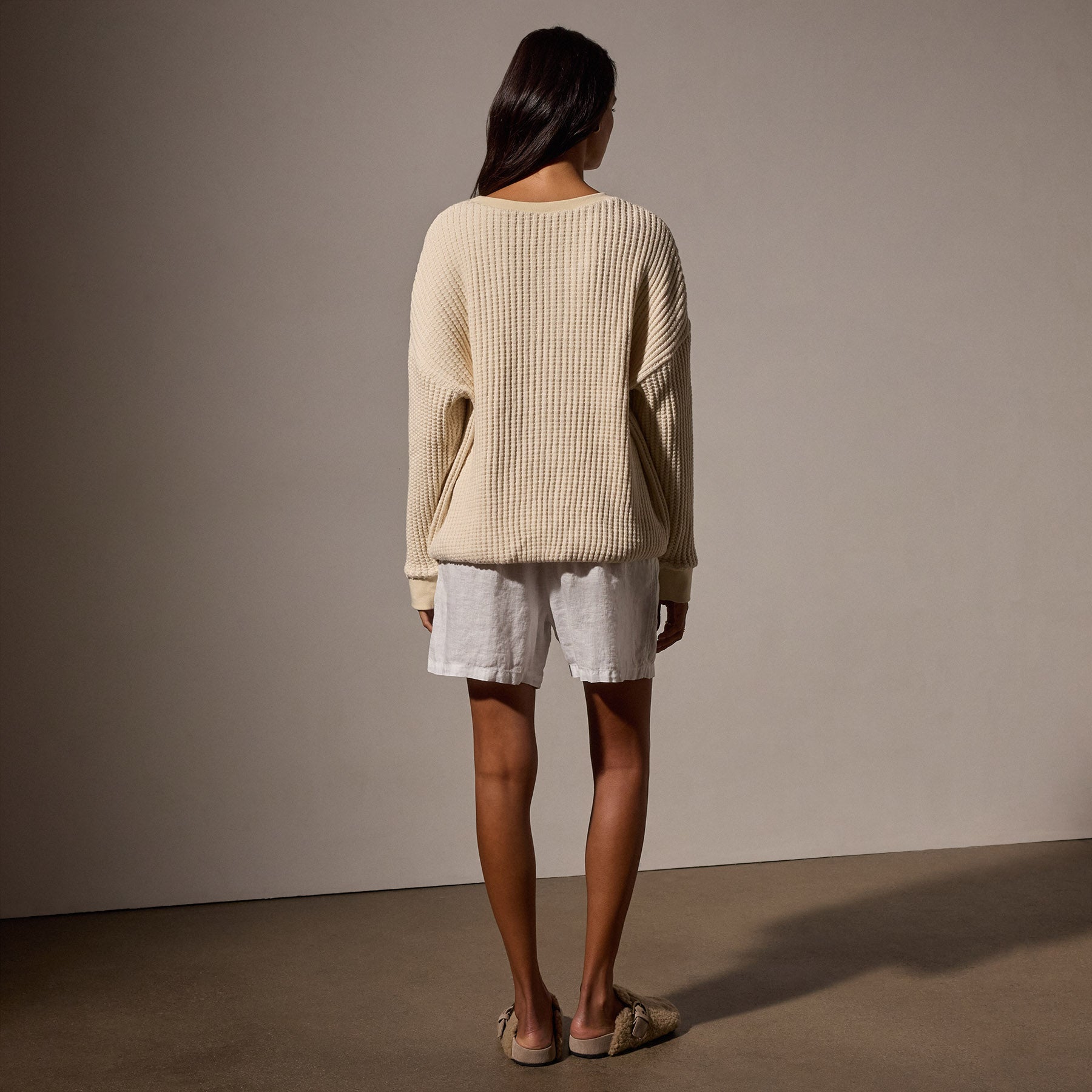 Cozy Waffle Knit Sweatshirt for Women - Natural Color Cotton Pullover | Perfect for Casual Wear, Fall Layering & Lounge Outfits