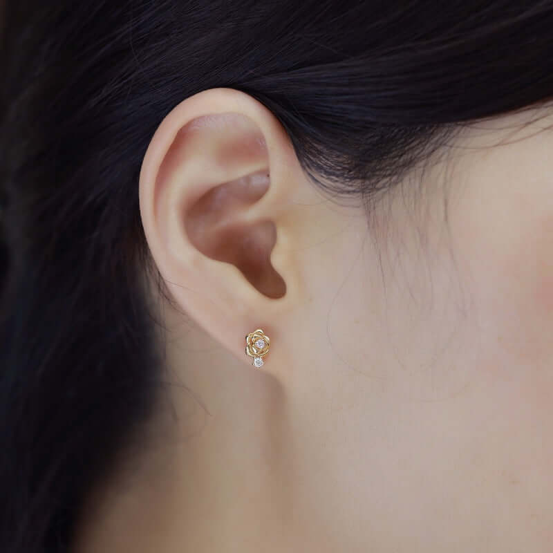 Asymmetric Red Garnet Rose Stud Earrings for Women | 925 Sterling Silver Dainty Floral Jewelry | Perfect for Valentine's Day, Anniversary & Romantic Date Night Gifts