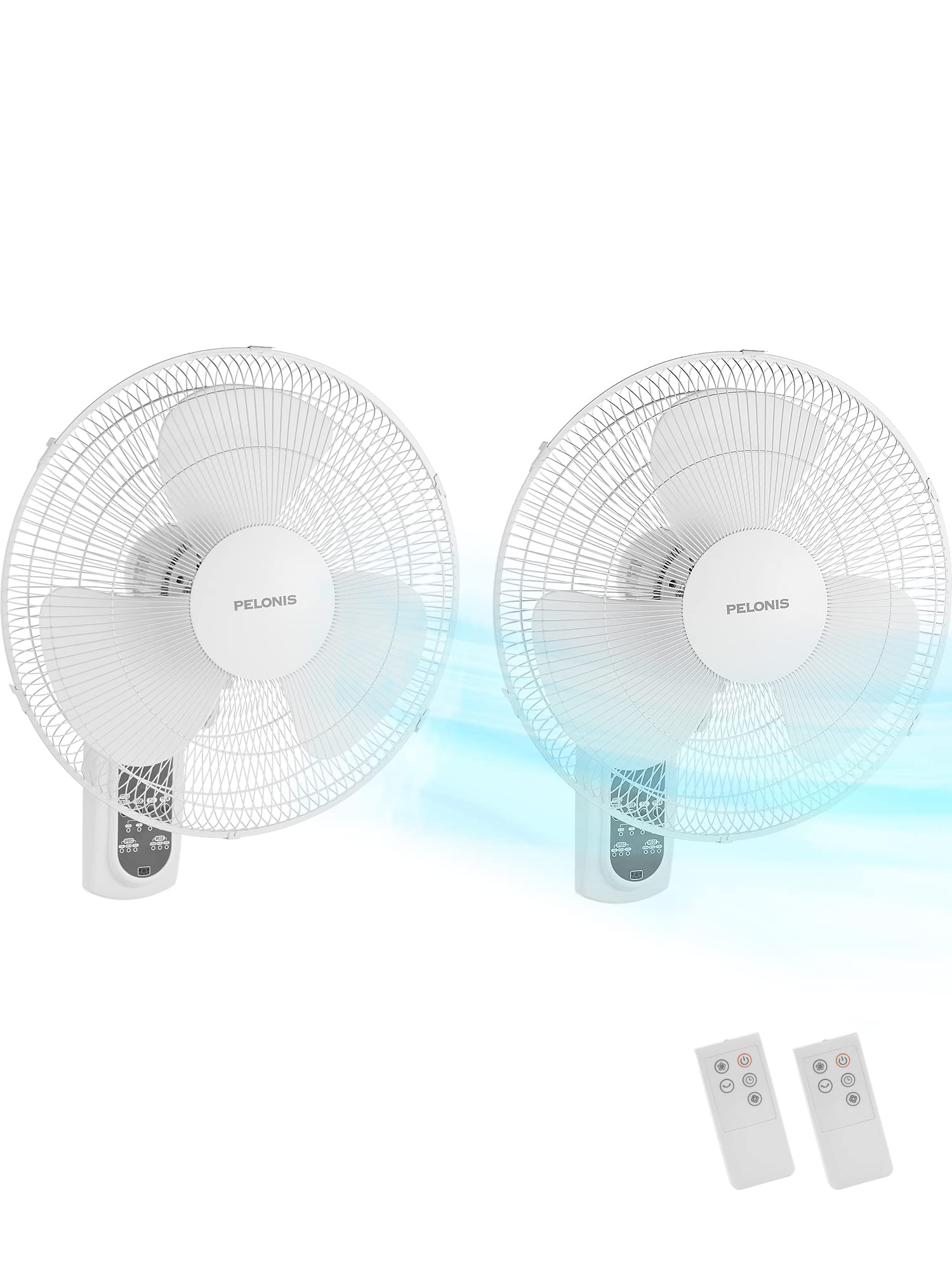PELONIS 16 Inch Wall Mount Fan - 3 Speed Oscillating Fan with Adjustable Tilt, High Velocity Wall Mounted Fan for Home, Garage, Patio, Bedroom - 2 Pack White - Perfect for Cooling Large Spaces and Improving Air Circulation