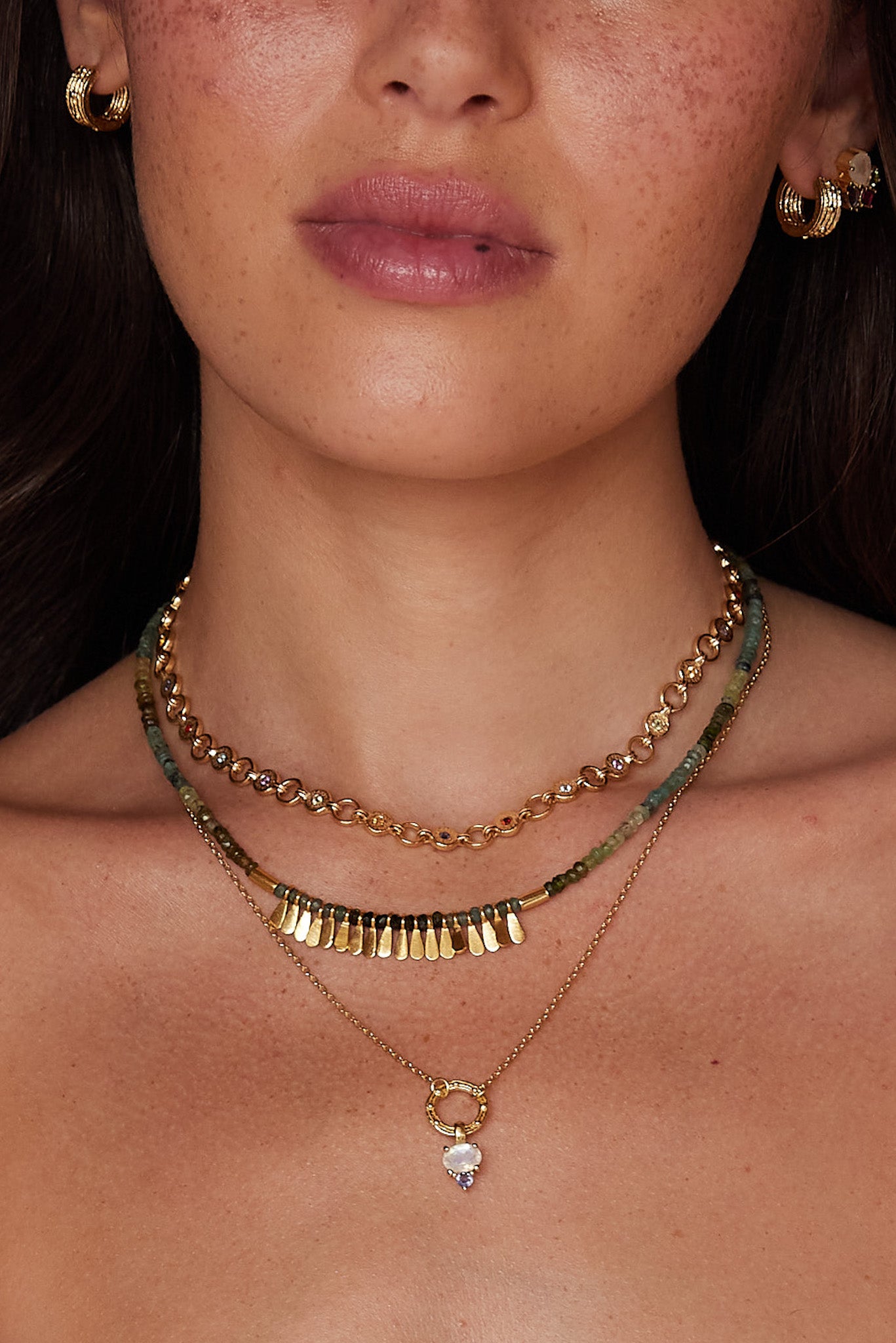 Elegant Ellipse Multistone Gold Necklace for Women - Perfect for Weddings, Parties & Special Occasions