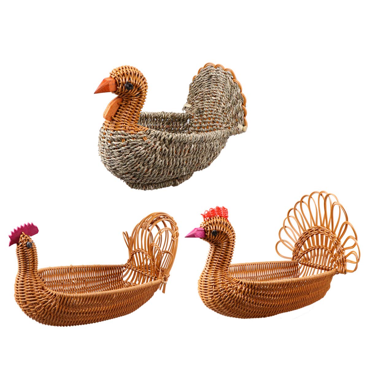 Chicken Shaped Willow Woven Fruit Basket - 20x14 Inch Rattan Bread Serving Tray for Eggs, Snacks & Food Storage | Durable Wicker Desktop Organizer for Kitchen, Dining Table & Home Decor