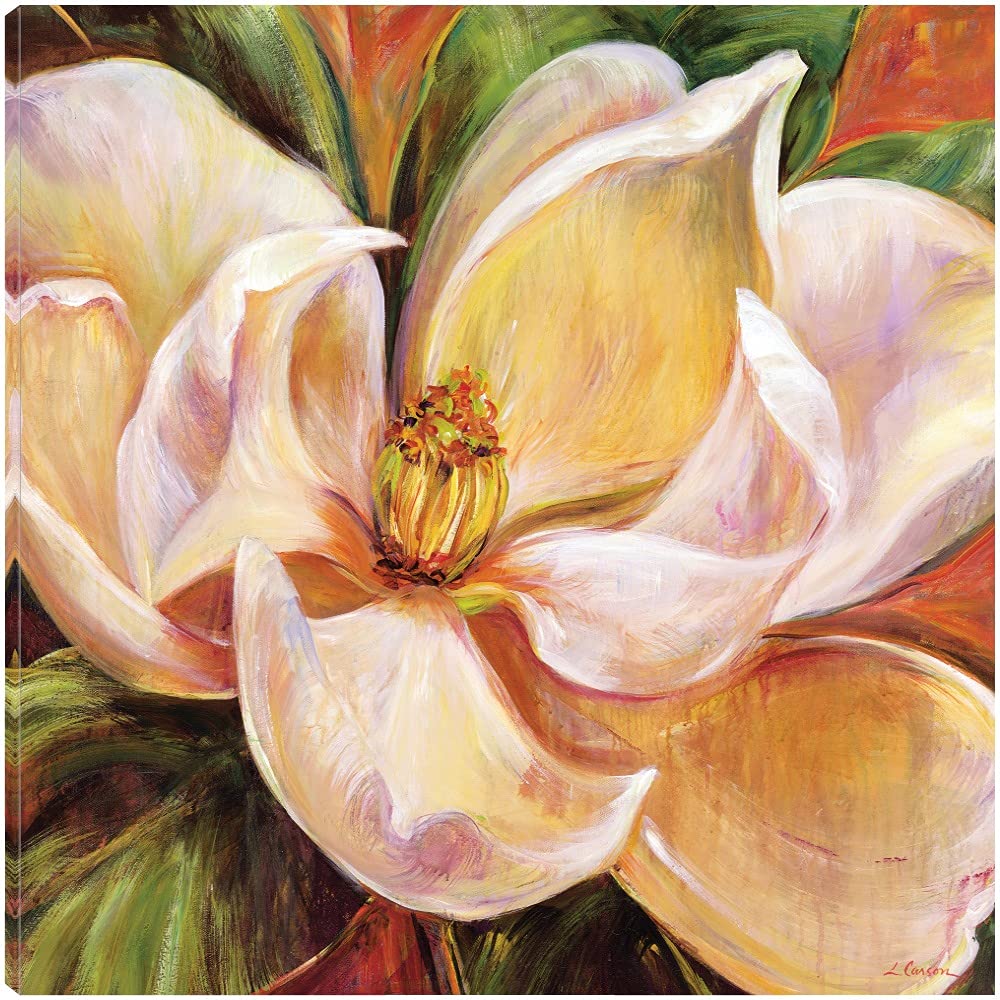 Magnolia Glow Fine Art Canvas Wall Decor by Artist Carson - 22x22 Inch Ready to Hang Painting for Living Room, Bedroom, Bathroom & Office - Elegant Floral Home Decor for Housewarming Gift & Interior Design