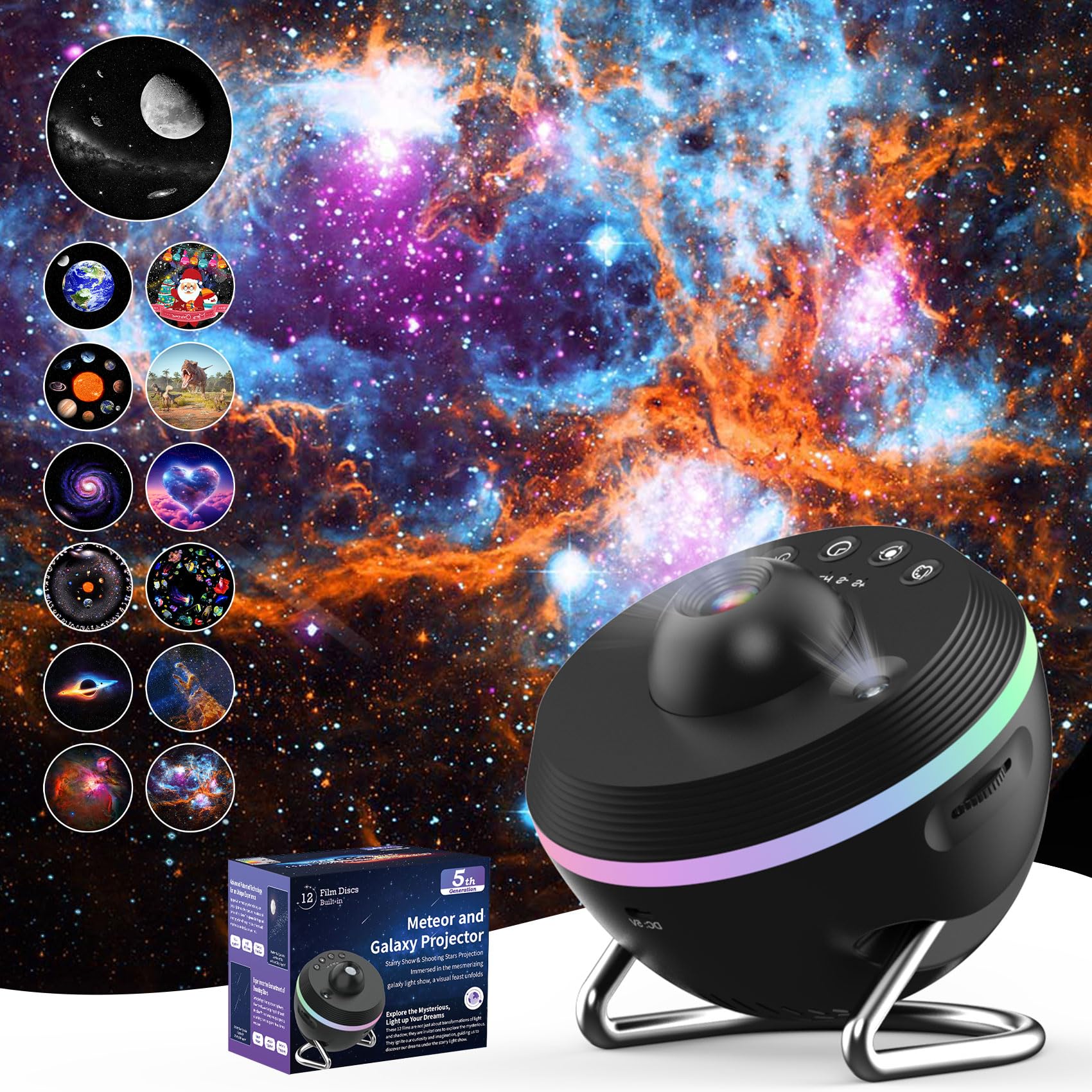 WFOJOO Star Projector Galaxy Light - 360° Rotating Planetarium Night Light with Nebula & Meteor Effects for Bedroom, Kids Room, Home Theater, and Relaxation | Perfect Birthday & Christmas Gift for Kids & Adults