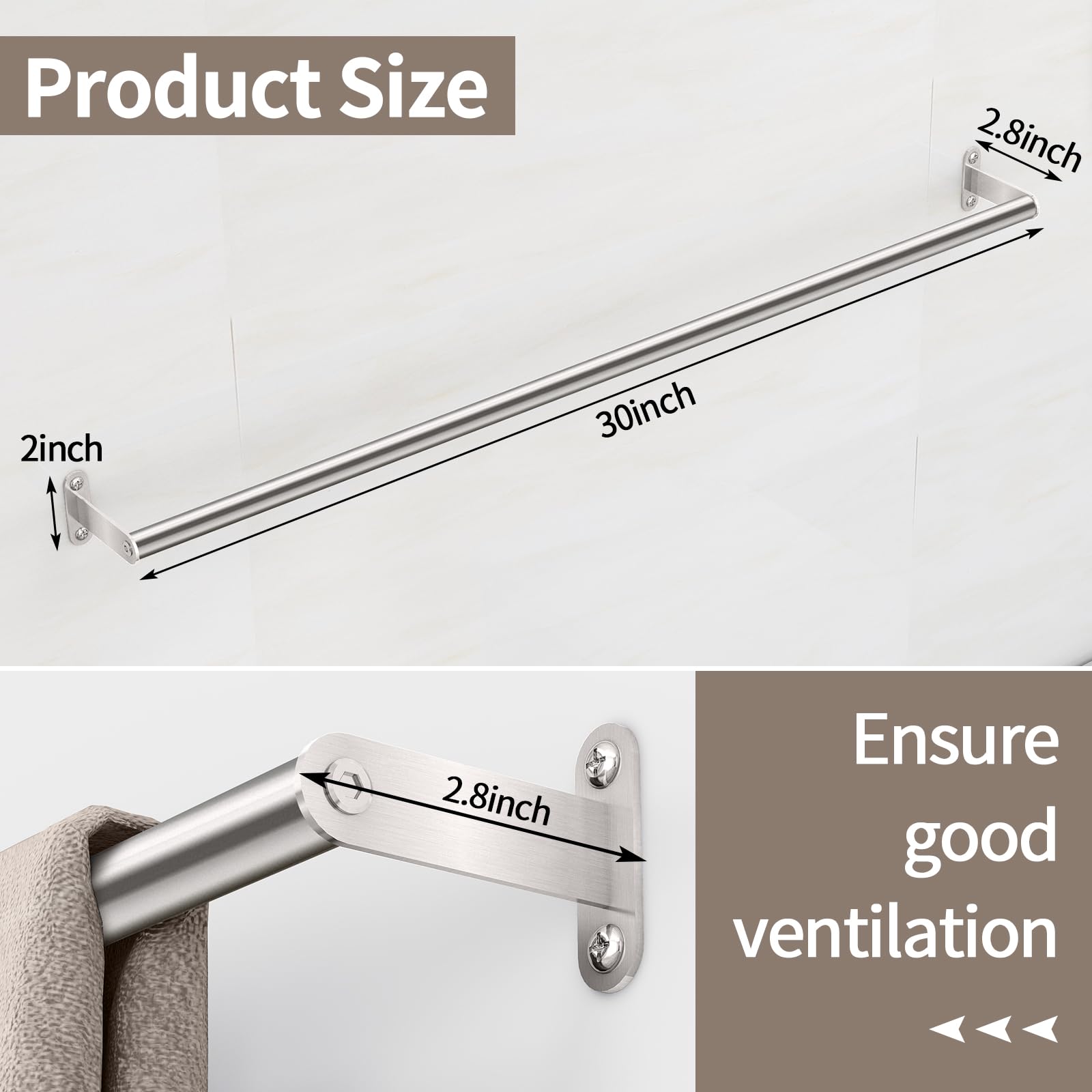 31 Inch Stainless Steel Bath Towel Bar - Brushed Nickel Wall Mounted Towel Rack for Bathroom, Shower & Spa - Heavy Duty 304 Stainless Steel Towel Rod for Home & Hotel Use