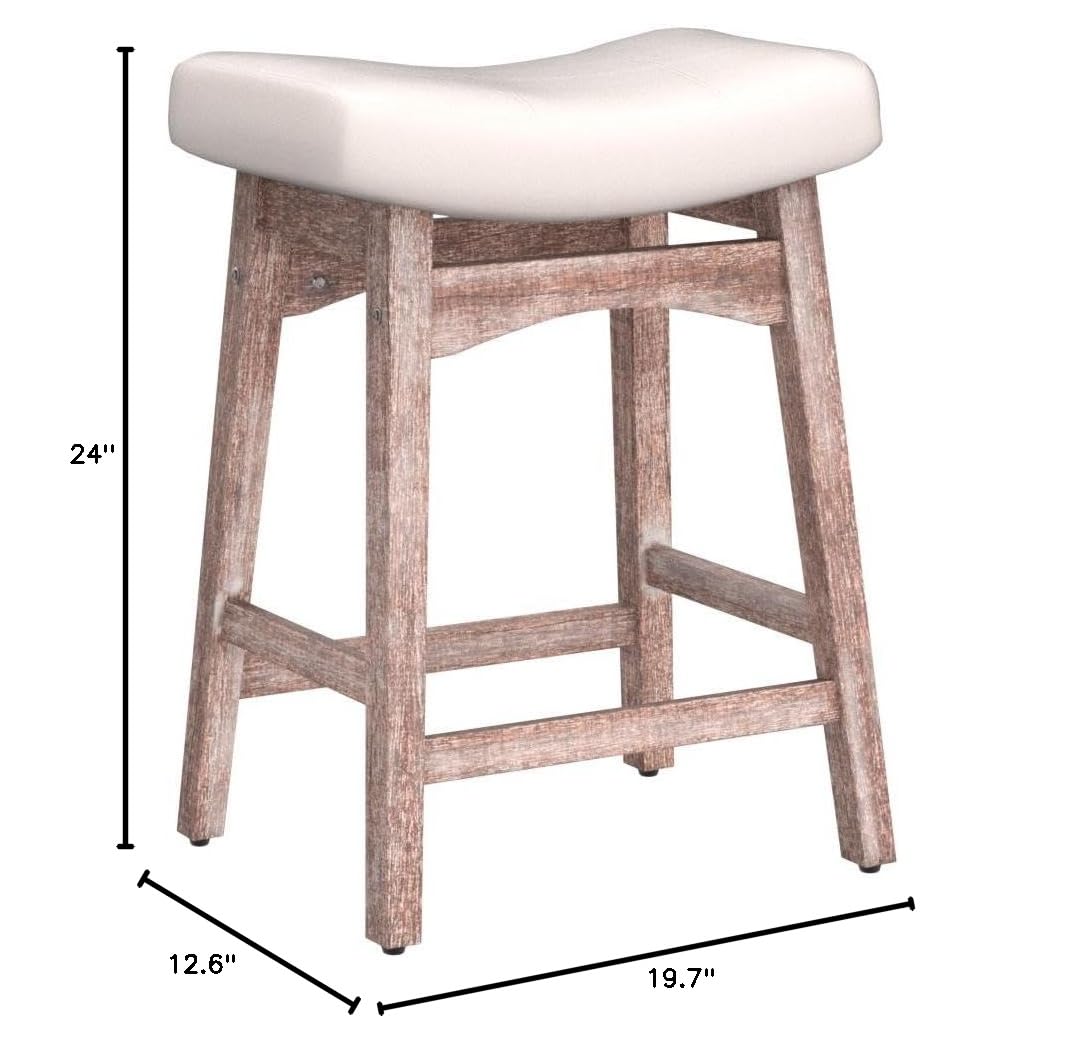 Sophia & William Modern White Bar Stools Set of 2 - 24 Inch Counter Height Bar Chairs with Linen Fabric Seat & Solid Wood Legs - Perfect for Kitchen Islands, Breakfast Bars, and Home Bars