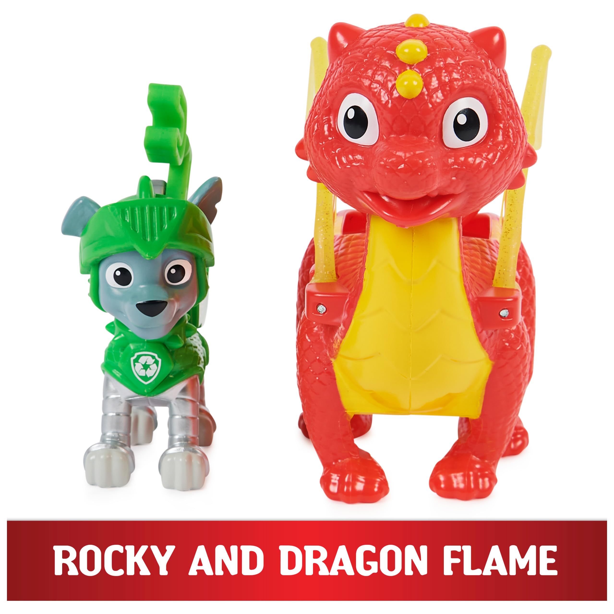 **Paw Patrol Rescue Knights Rocky & Dragon Flame Action Figures Toy Set - Kids Toys for Boys & Girls Ages 3+ | Pretend Play, Birthday Gift, Collectible**