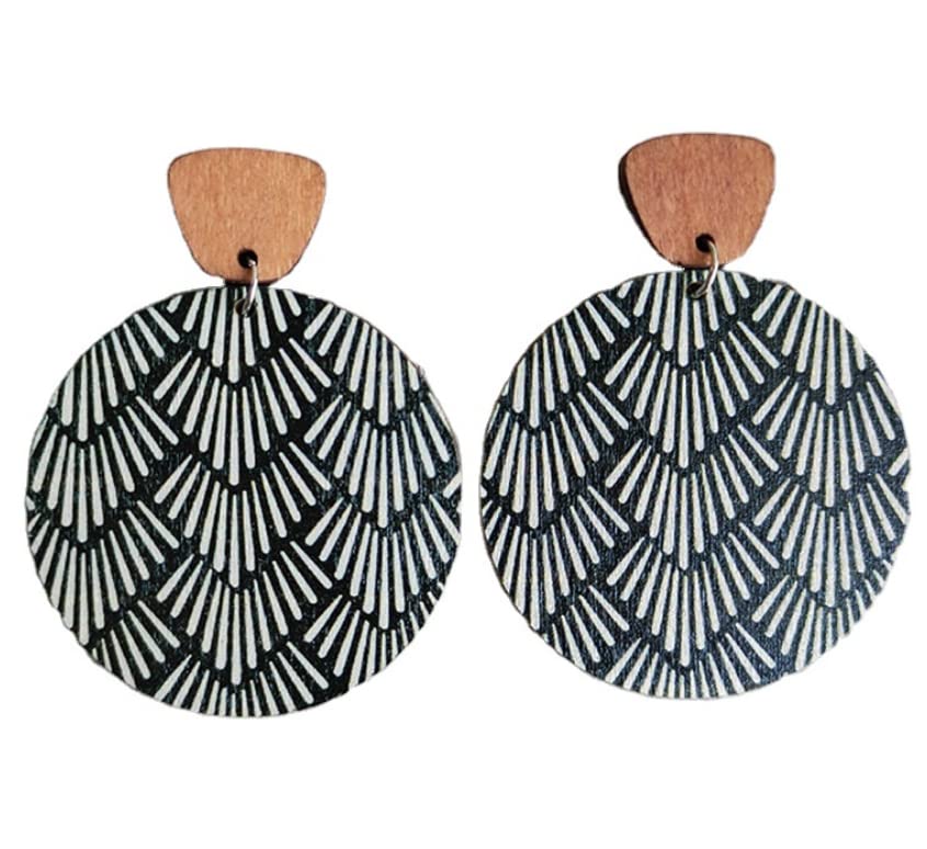 Handmade Bohemian Wooden Earrings for Women - Lightweight Geometric Drop Circle Flower Dangle Earrings with Stainless Steel Studs | Natural Wood Engraved Retro Jewelry | Perfect for Casual Wear, Parties & Gift Giving