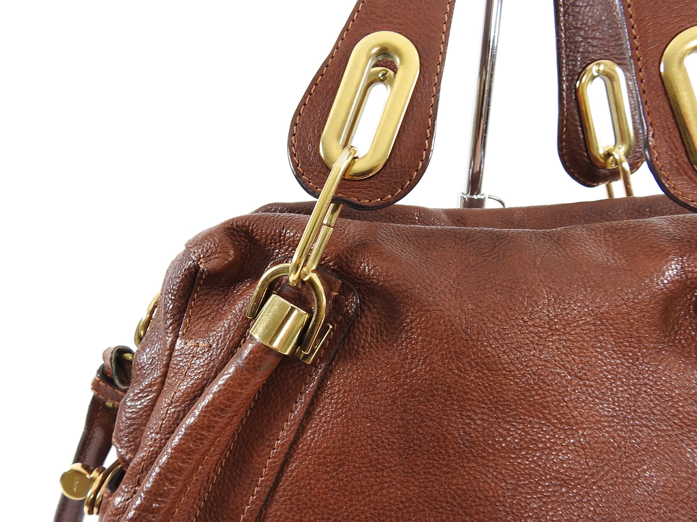 Chloe Cognac Brown Leather Paraty Convertible Shoulder Bag - Luxury Designer Handbag for Women, Perfect for Work, Travel & Everyday Use