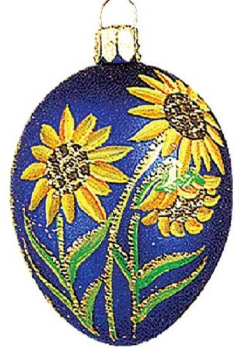 Handmade Polish Glass Christmas Ornament - Sunflower Easter Egg Decor - Holiday Tree Decoration for Easter & Christmas Celebrations