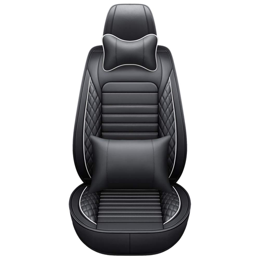 Premium Waterproof Faux Leather Car Seat Covers Full Set - Universal Fit for Sedan, SUV, Truck (5-Piece) | Breathable Leatherette Front & Rear Seat Protectors with Pillows | Black & White | Perfect for Daily Commute, Road Trips & Family Protection
