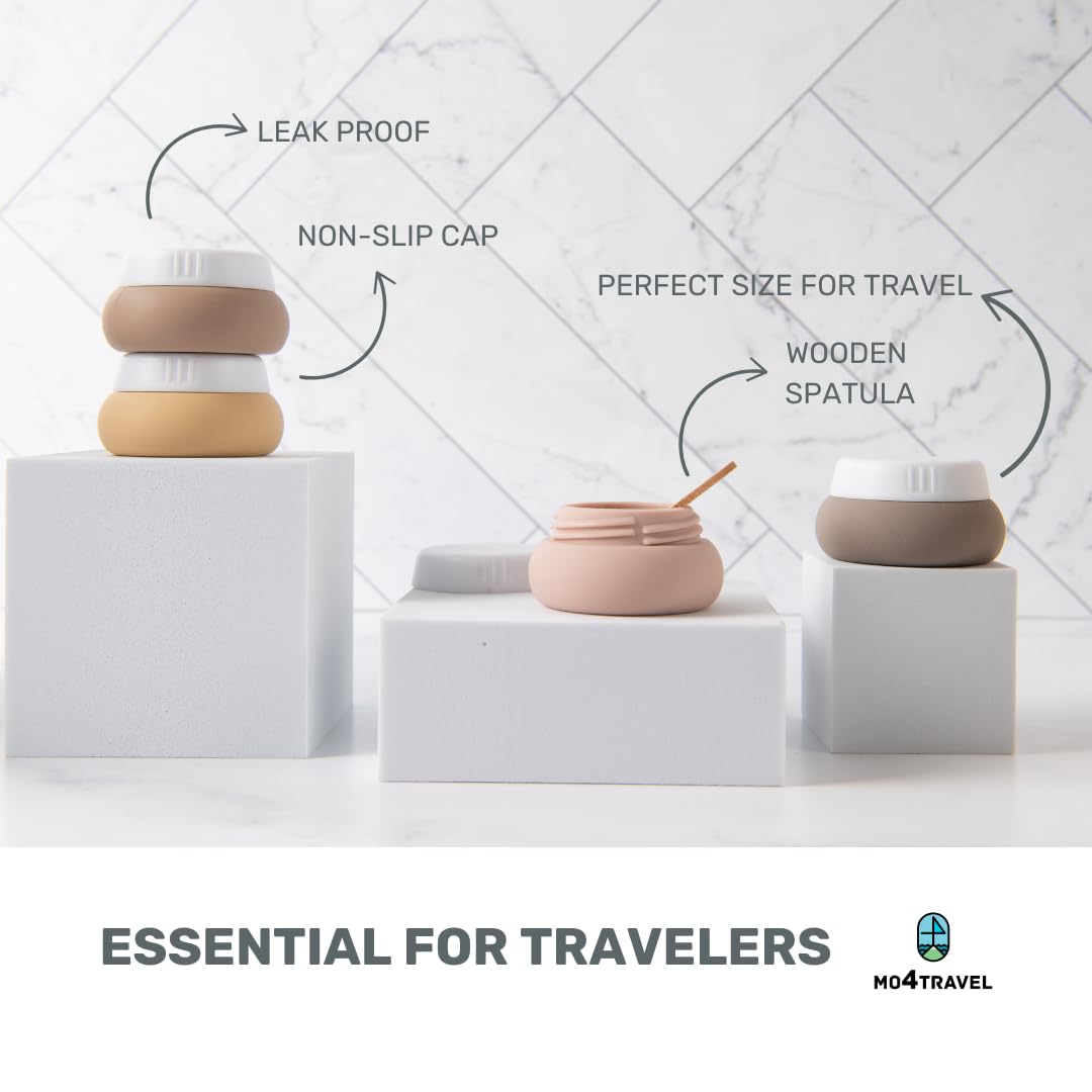 0.7 fl oz (20ml) Silicone Travel Jars - TSA Approved Leak-Proof Cream Containers for Toiletries | Portable Mini Cosmetic Jars for Makeup, Skincare & Haircare | Perfect for Airplane Travel, Gym, Camping & Vacation (Apricot)