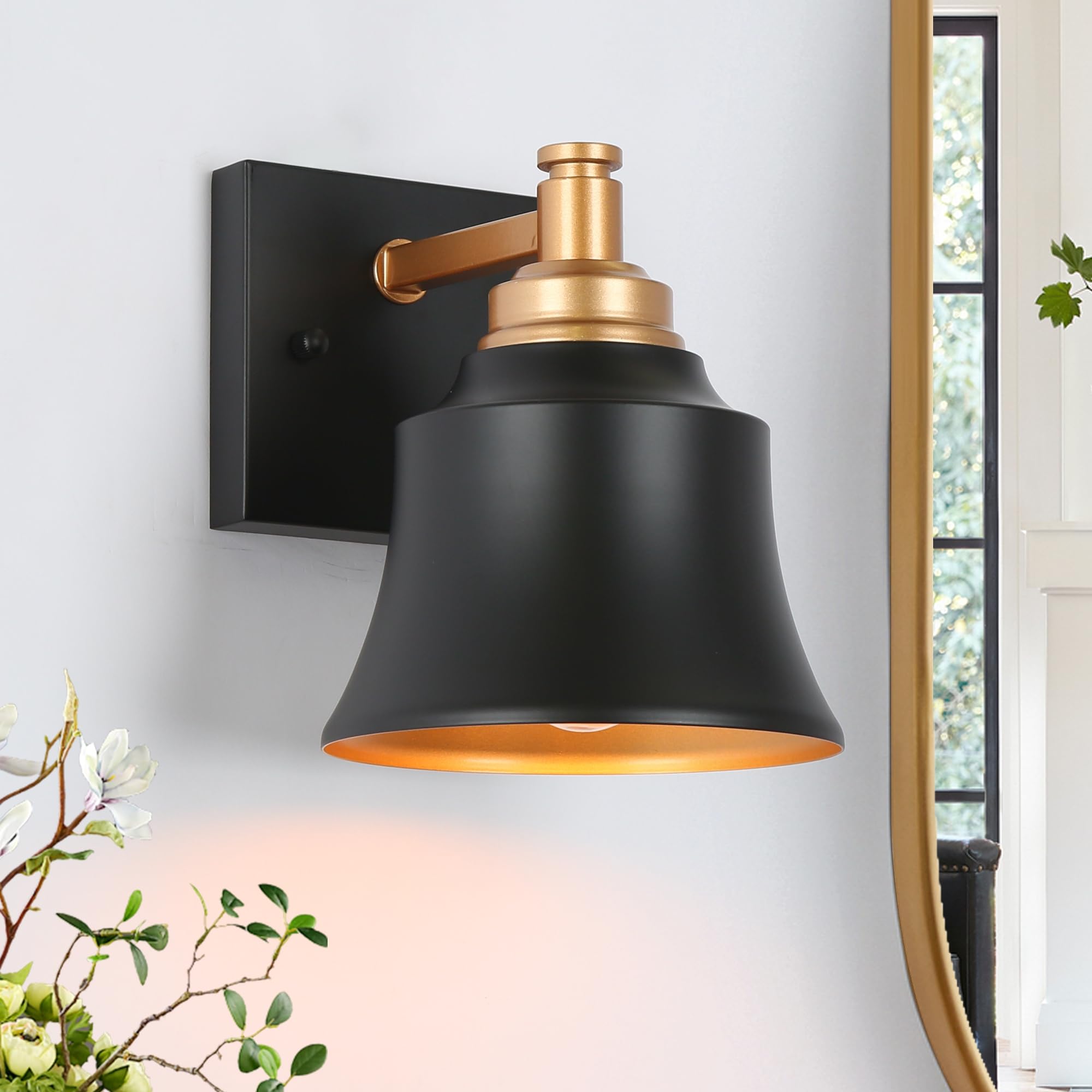 LALUZ Black Wall Sconces - Modern Farmhouse Gold Black Wall Lights for Bedroom, Living Room, Hallway | Elegant Lighting Fixtures for Home Decor, Perfect for Creating Cozy Ambiance in Any Room