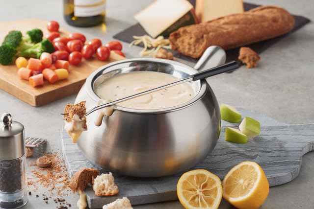 Premium 8-Piece Fondue Set - 2 Qt. Stainless Steel Pot with Non-Stick Liner & 6 Forks for Cheese, Chocolate, Broth - Perfect for Parties, Date Nights & Family Gatherings