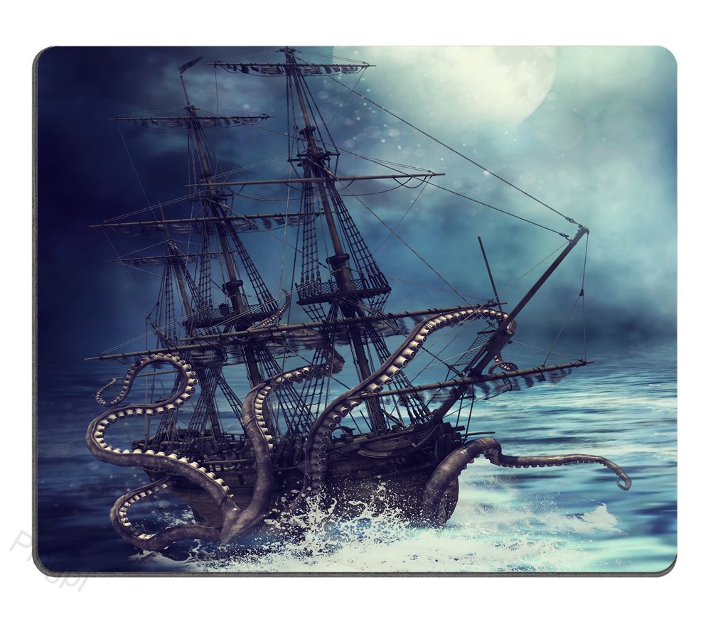 Custom Pirate Ship Octopus Design Non-Slip Rubber Office Mouse Pad - Ergonomic Desk Accessory for Work & Gaming