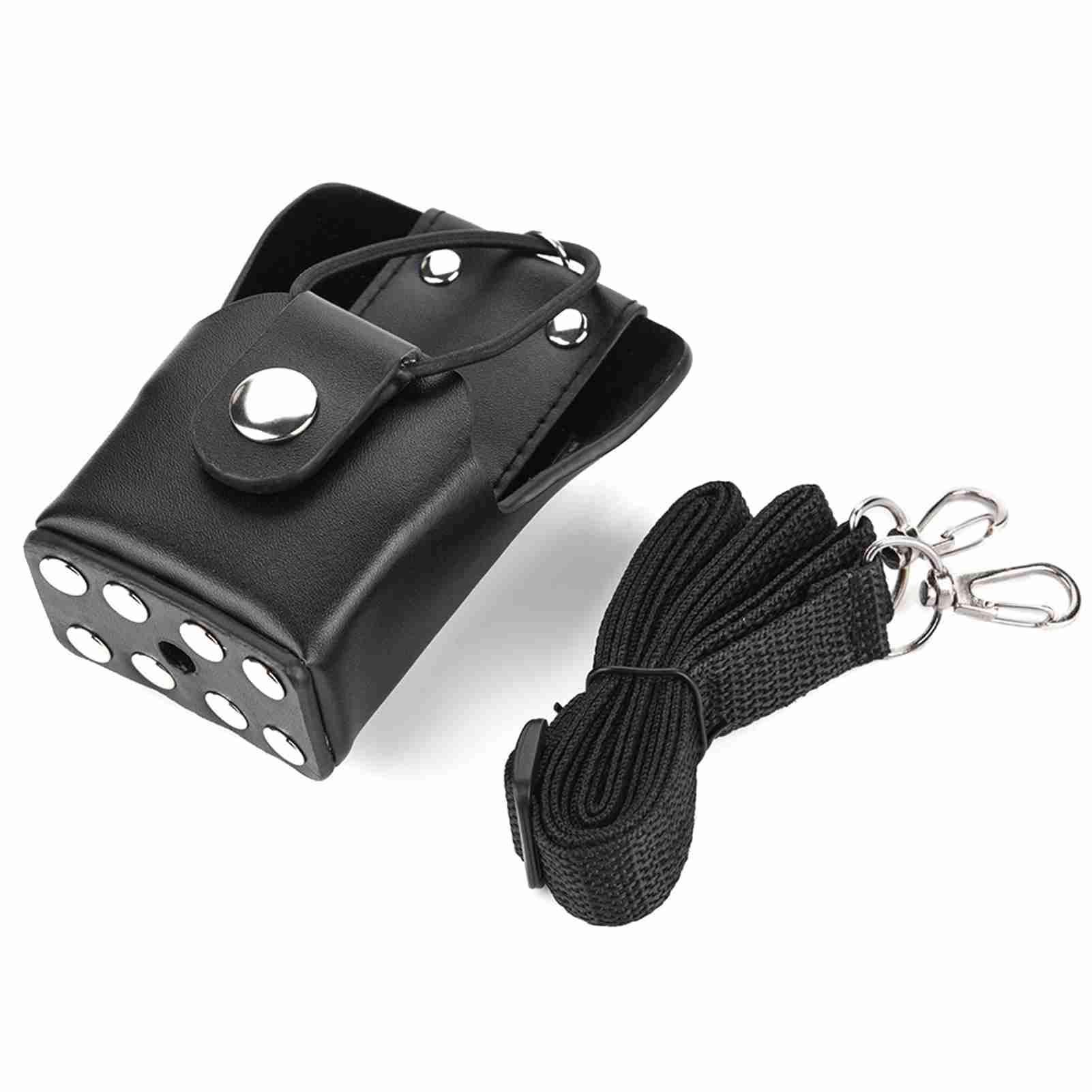 Premium Black Leather Radio Holster Case for Motorola GP328Plus, GP338Plug, GP344, GP388 Walkie Talkie - Secure Belt Clip & Lanyard Included - Ideal for Construction, Security, and Outdoor Adventures