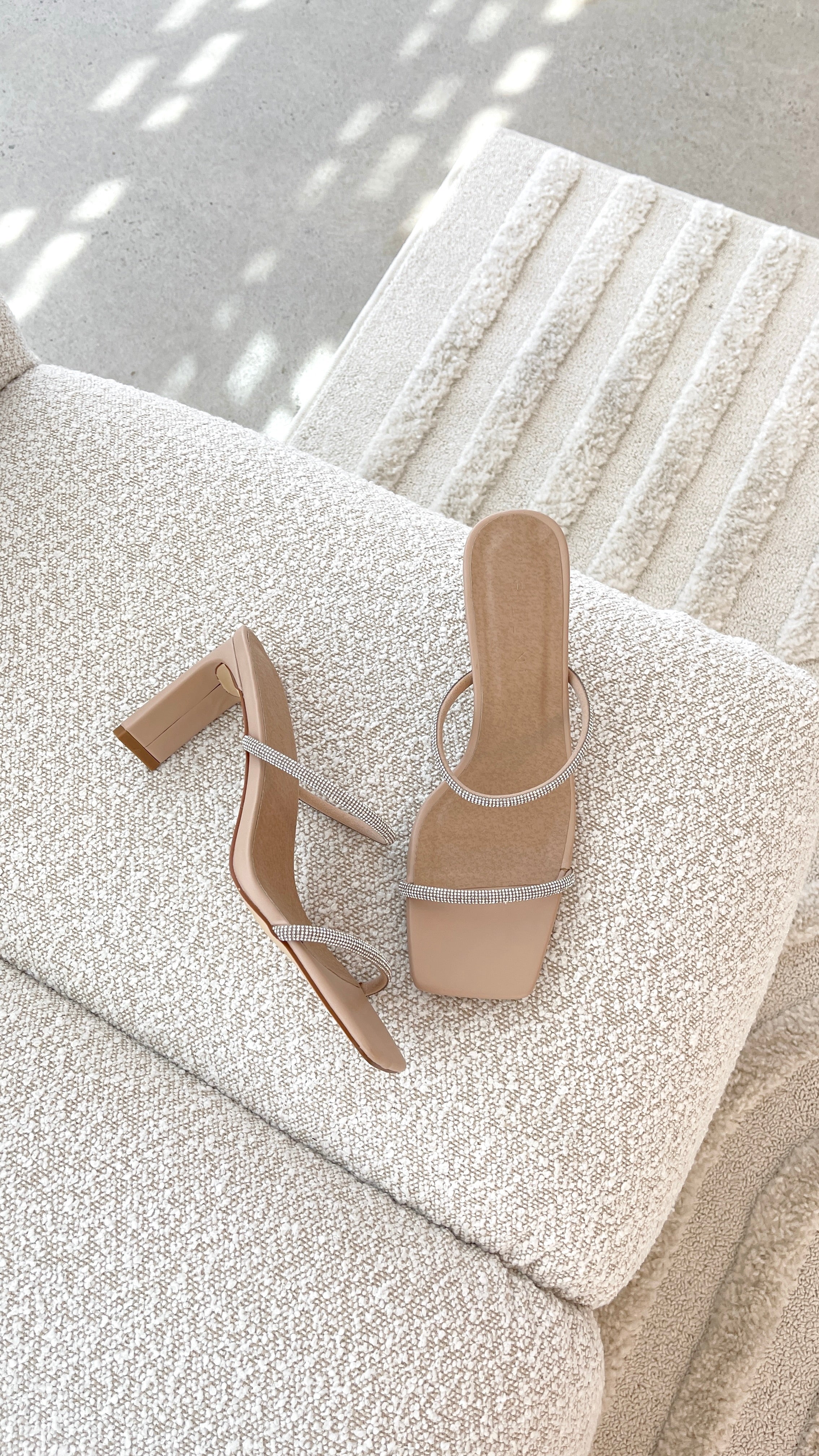 Kallie Heel Nude Diamante Sandals - Women's Elegant Strappy High Heels for Weddings, Parties & Special Occasions
