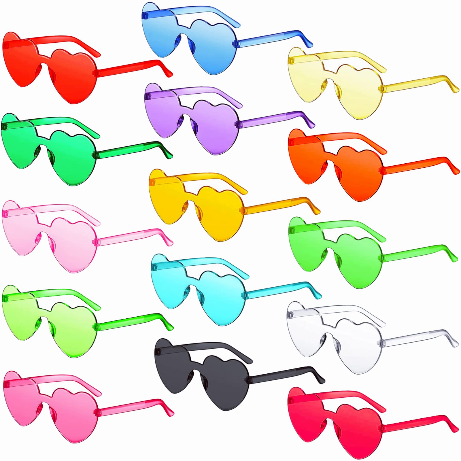 15 Pairs Heart Sunglasses - Trendy Heart Shape Frameless Sunglasses for Women & Men, Transparent Color UV Protection - Perfect for Parties, Festivals, Beach & Summer Outfits
