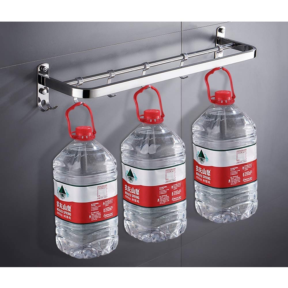 Stainless Steel Bathroom Shelf & Towel Rack - Wall Mounted Storage Organizer with Hooks for Bath Towels, Kitchen Utensils & Spices | Perfect for Shower, Bathroom & Kitchen Decor (SUS 304)