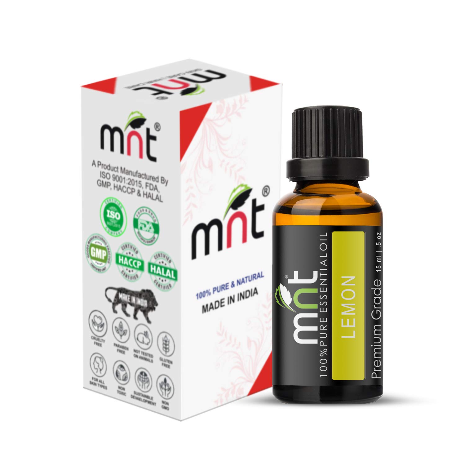 100% Pure & Natural MNT Lemon Essential Oil - Therapeutic Grade for Skin, Hair, Body & Aromatherapy (15ml) | Boost Mood, DIY Beauty & Home Fragrance