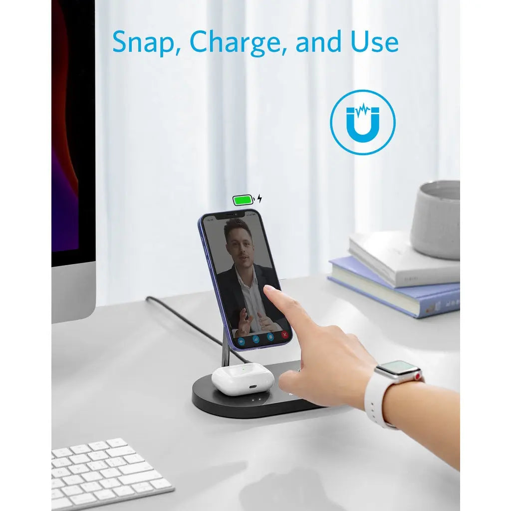 Powerwave 533 Magnetic Wireless Charger Station with 20W Fast Charging - Compatible with iPhone 12/13/14/15, AirPods, Samsung Galaxy - Perfect for Home, Office, and Car Use