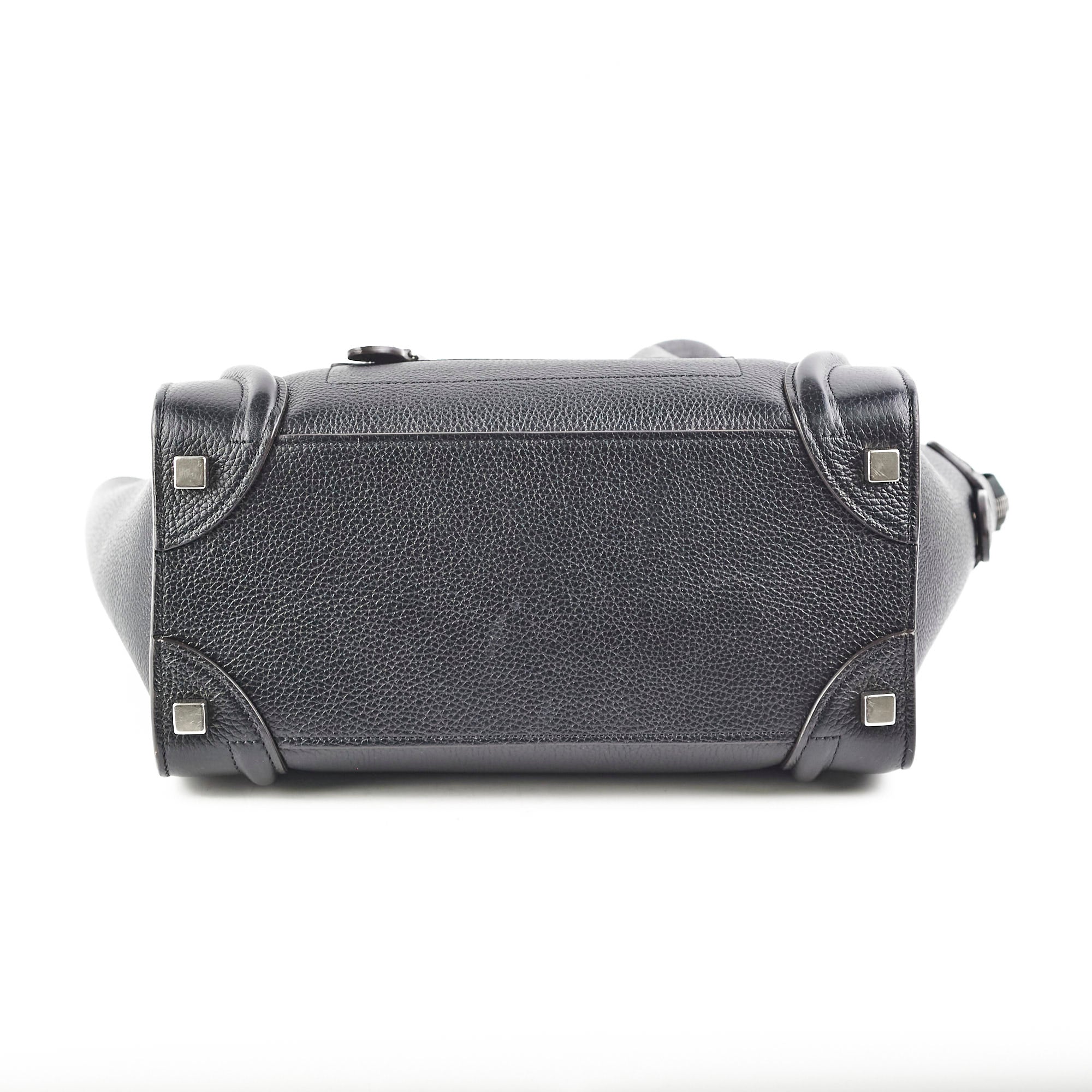 Celine Micro Luggage Bag in Pebbled Leather - Black Crossbody Purse for Women | Perfect for Work, Travel & Everyday Use