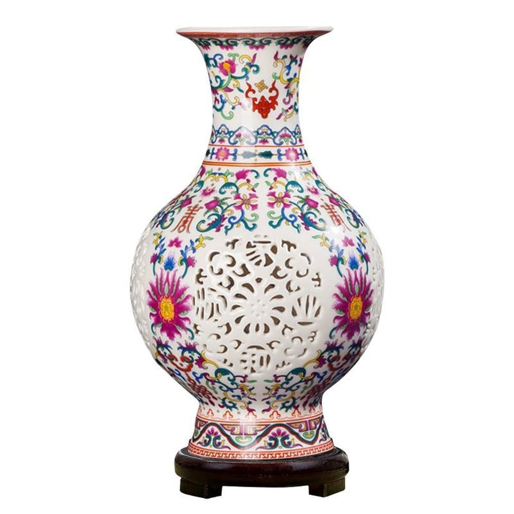 27.5cm Jingdezhen Ceramic Hollow Out Porcelain Vase - Handcrafted Chinese Home Decor for Living Room, Bedroom & Office Display