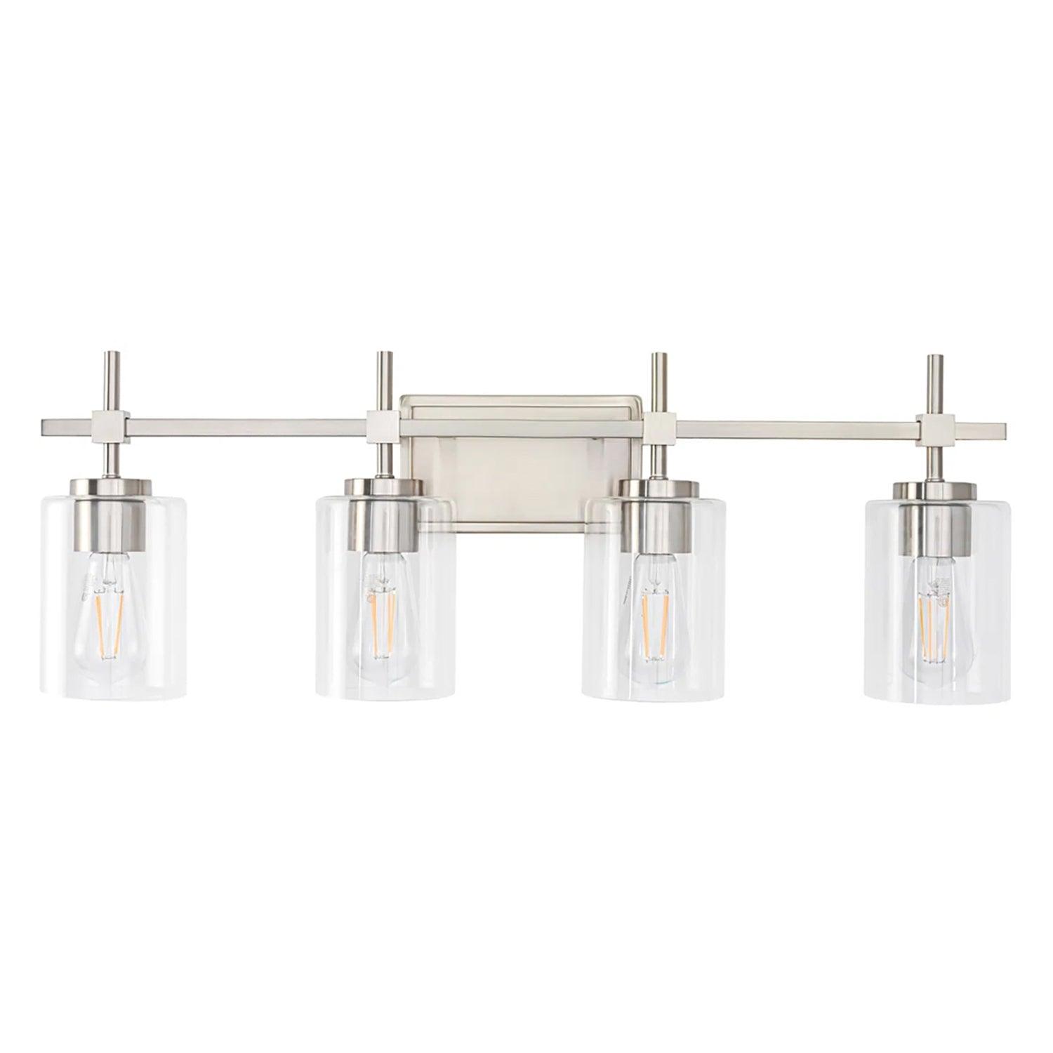 Jasper Modern 4-Light Clear Glass Bathroom Vanity Light Fixture - Perfect for Bathroom, Powder Room, and Dressing Area Lighting