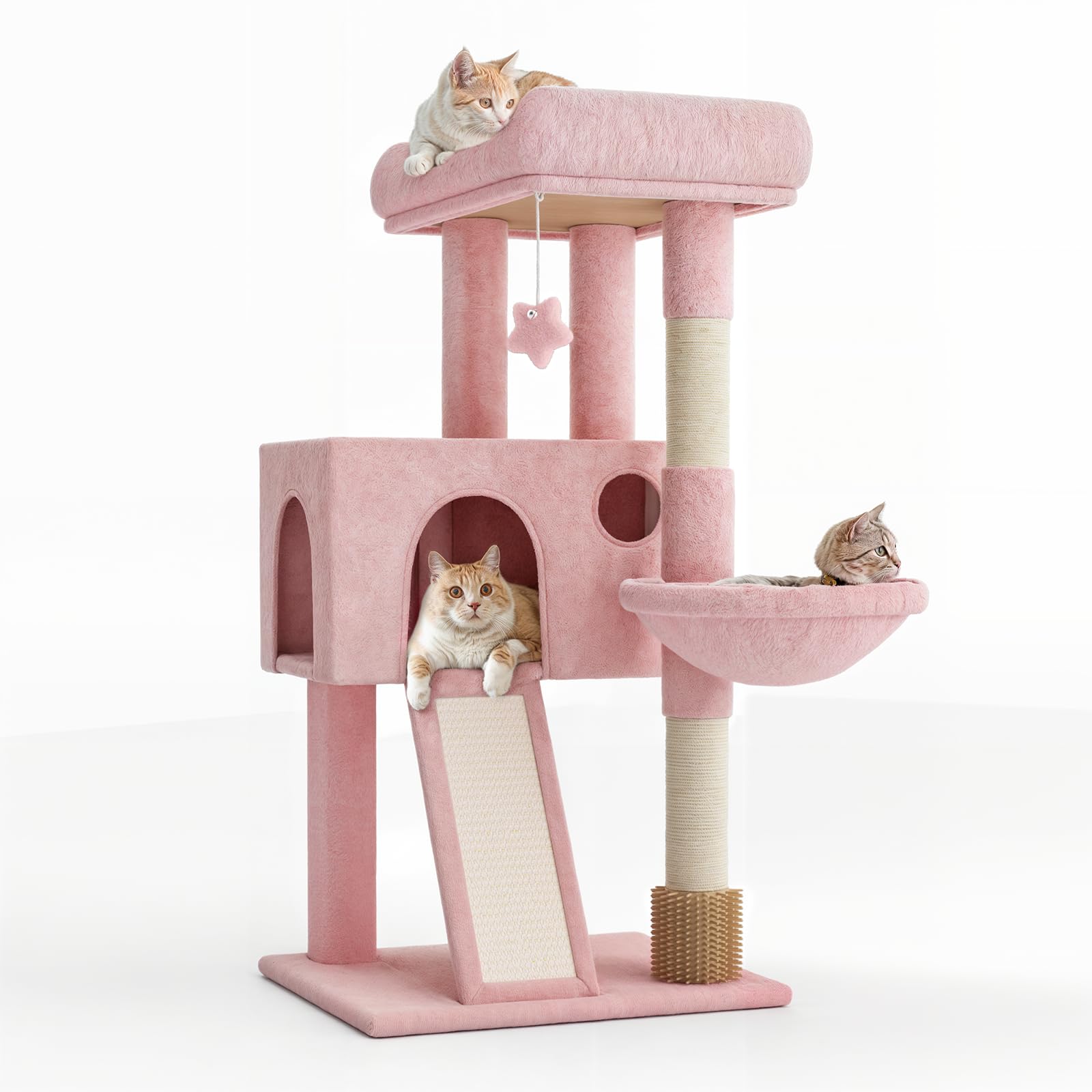 MoNiBloom 36 Inch Cat Tree Tower with Condo, Scratching Post & Sisal Board - Multi-Level Cat Climbing Furniture with Hammock for Indoor Cats (Soft Pink) - Perfect for Small Spaces, Apartments & Playful Kittens