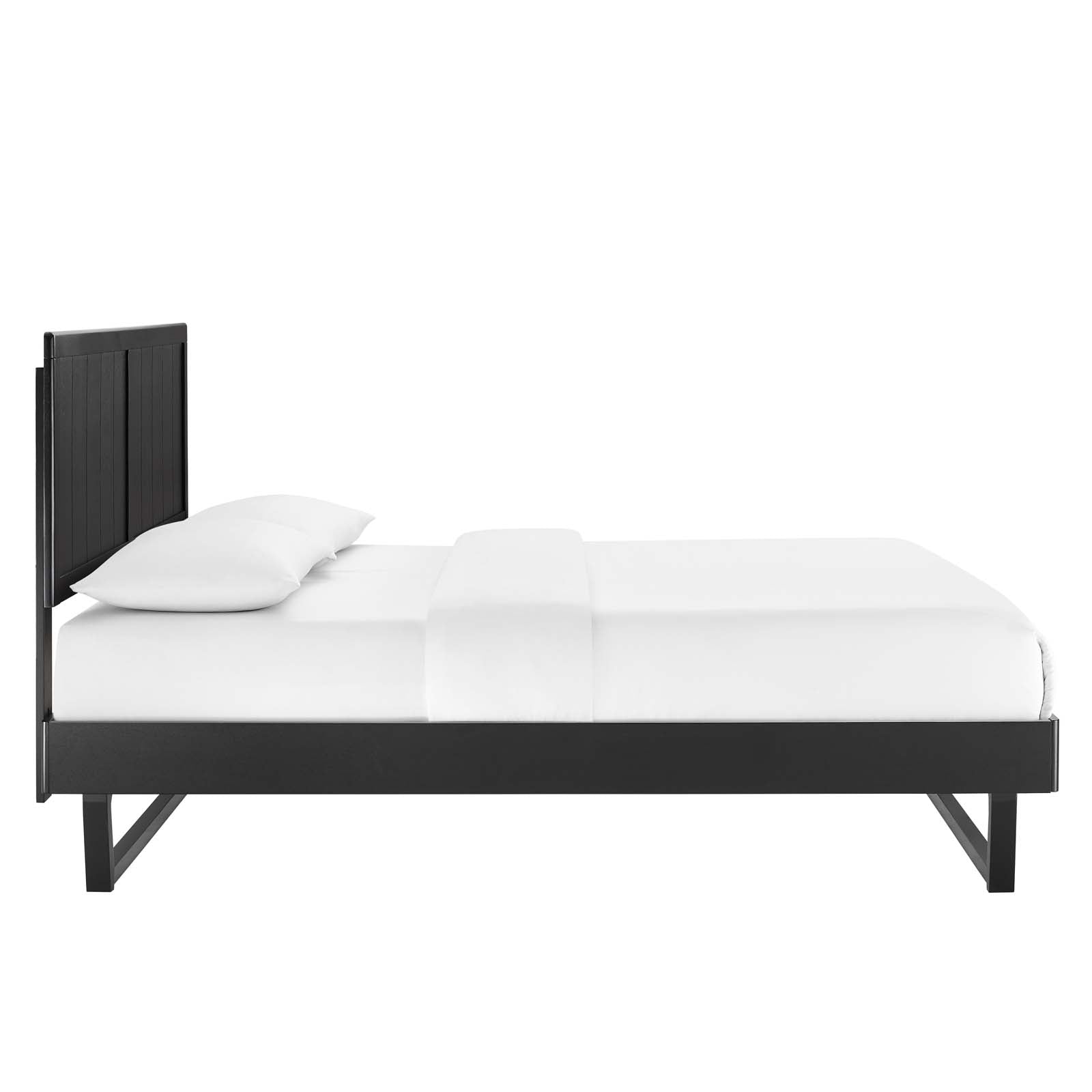 Alana Wood Platform Bed with Angular Frame - Modern Minimalist Bedroom Furniture for Small Spaces & Apartments