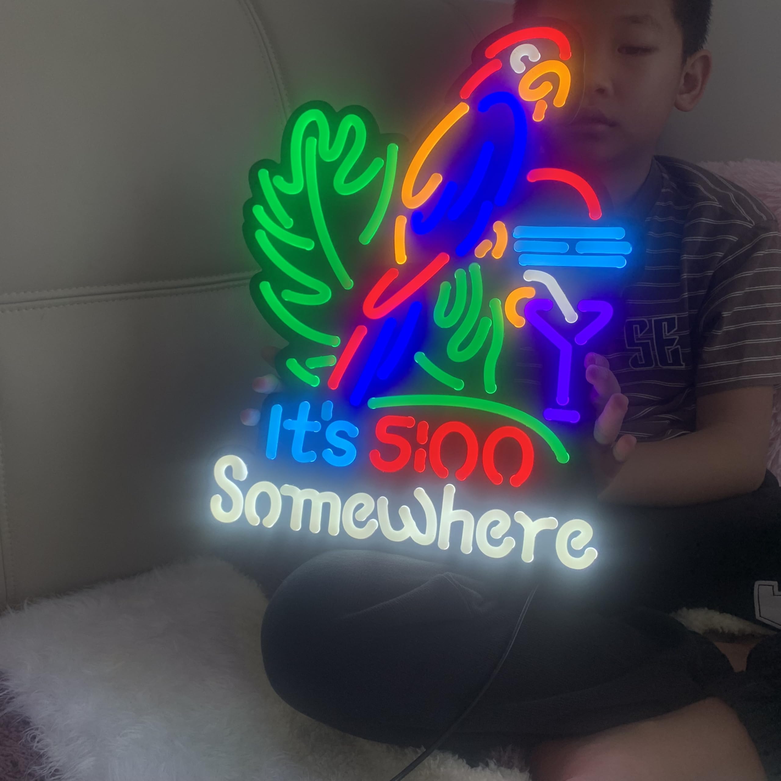 LDGJ 17×13 Inch 'It's 5 O'Clock Somewhere' Custom Neon Sign - Palm Tree Design for Home Bar, Pub & Recreation Room | LED Wall Decor for Bedroom, Cruise & Nautical Party | Perfect for Birthday Gifts & Tropical Themed Events