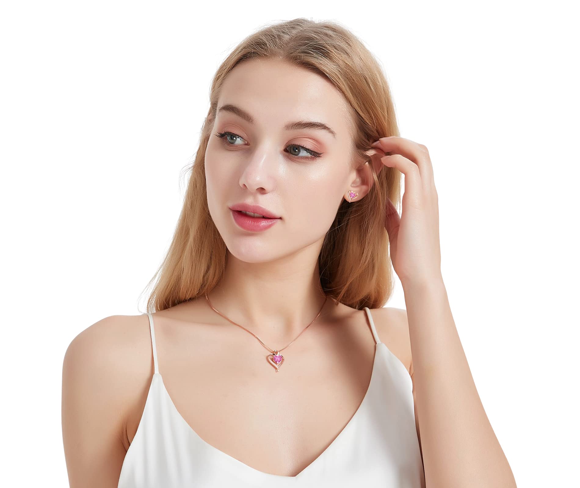 LAVUMO Heart Necklace and Earrings Set for Women - Romantic Anniversary, Birthday Gift for Wife, Girlfriend, Mom | Perfect for Valentine's Day, Mother's Day & Special Occasions
