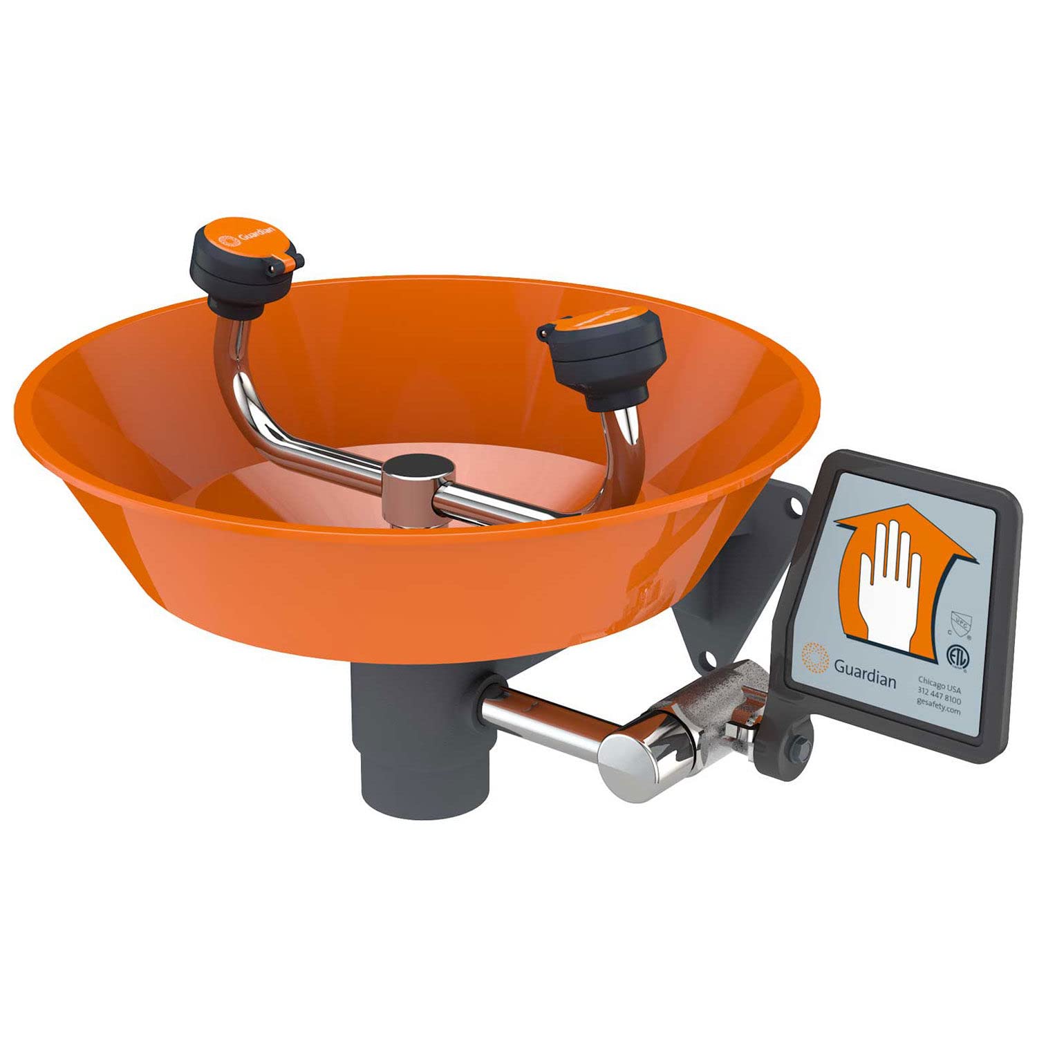 Guardian G1814P Wall Mounted Emergency Eyewash Station - ANSI Compliant Safety Shower for Labs, Factories & Industrial Use