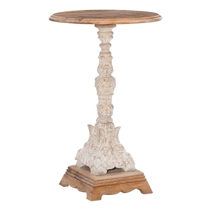 Powell Furniture Linon Sage Wood and Aluminum Side Table in Antique White - Modern End Table for Living Room, Bedroom, or Patio Decor