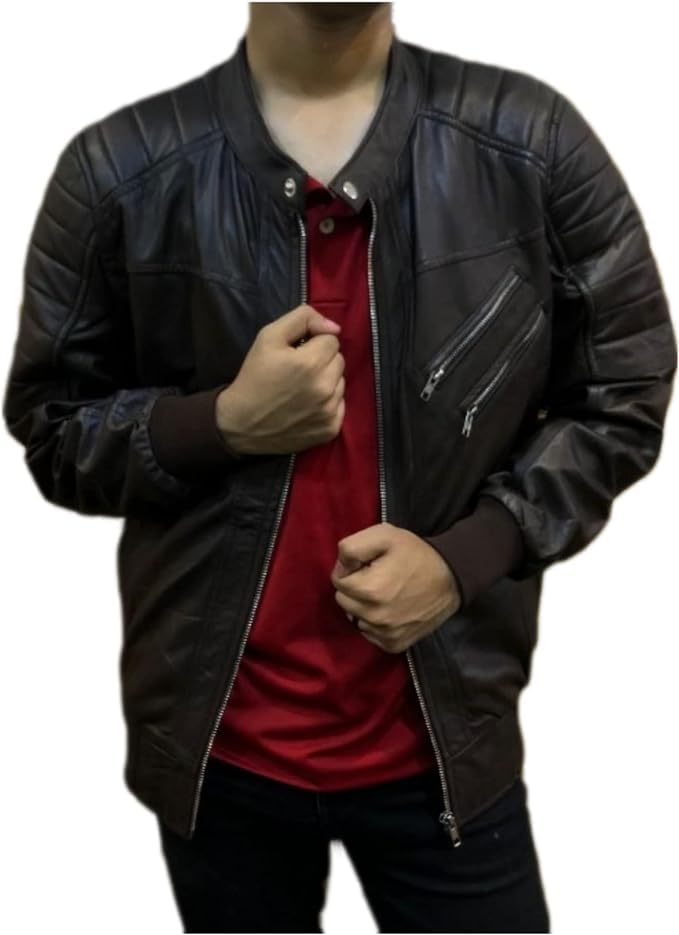 Distressed Genuine Sheepskin Leather Jacket for Men - Black Vintage Biker Jacket - Stylish & Durable Outerwear for Motorcycle Riding, Casual Wear & Night Out