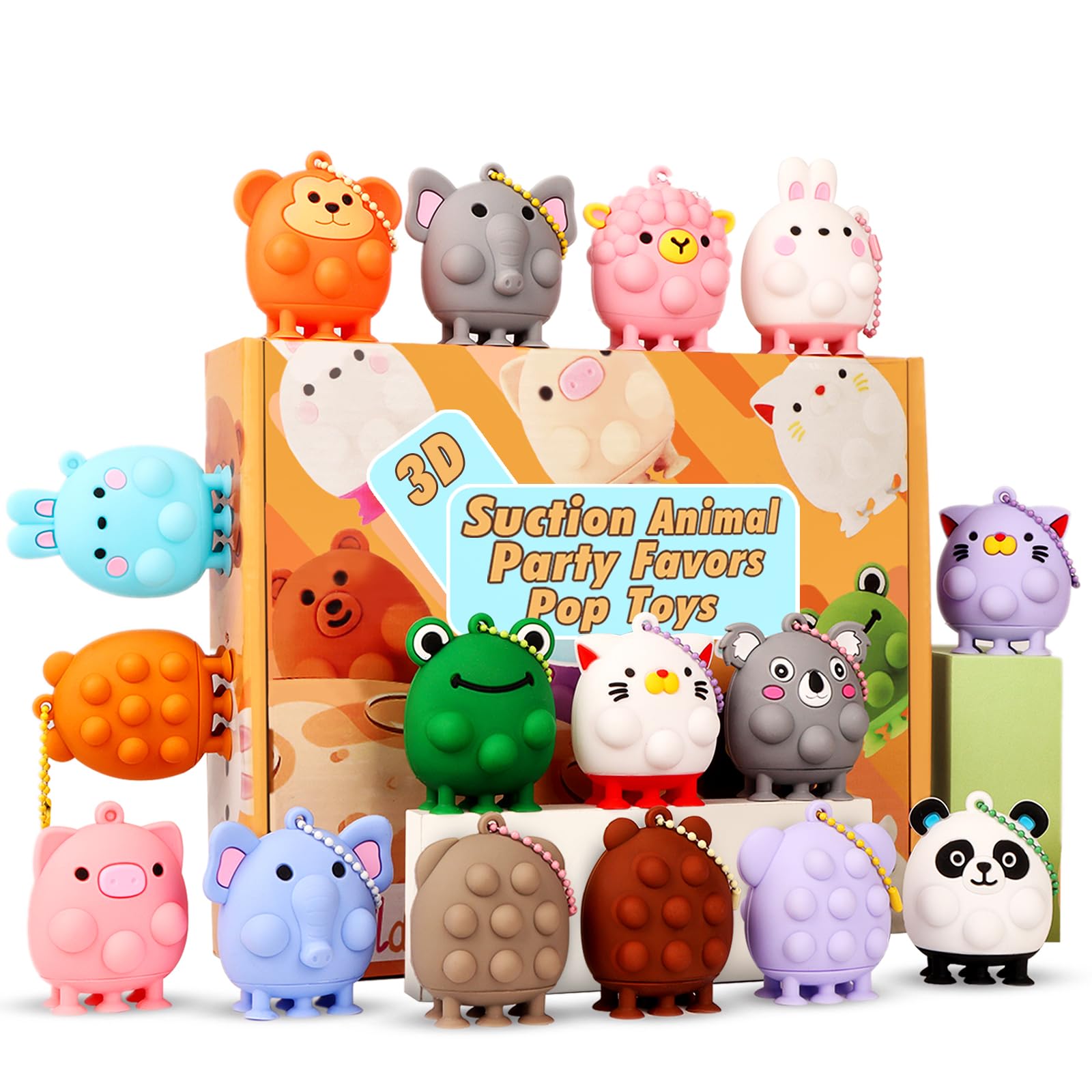 12 PCS 3D Animal Pop Toys - Bulk Party Favors for Kids, Goodie Bag Stuffers, Pinata Fillers, Carnival Prizes, Classroom Treasure Box Toys & Toddler Suction Toys - Perfect for Birthday Parties, School Rewards & Sensory Play