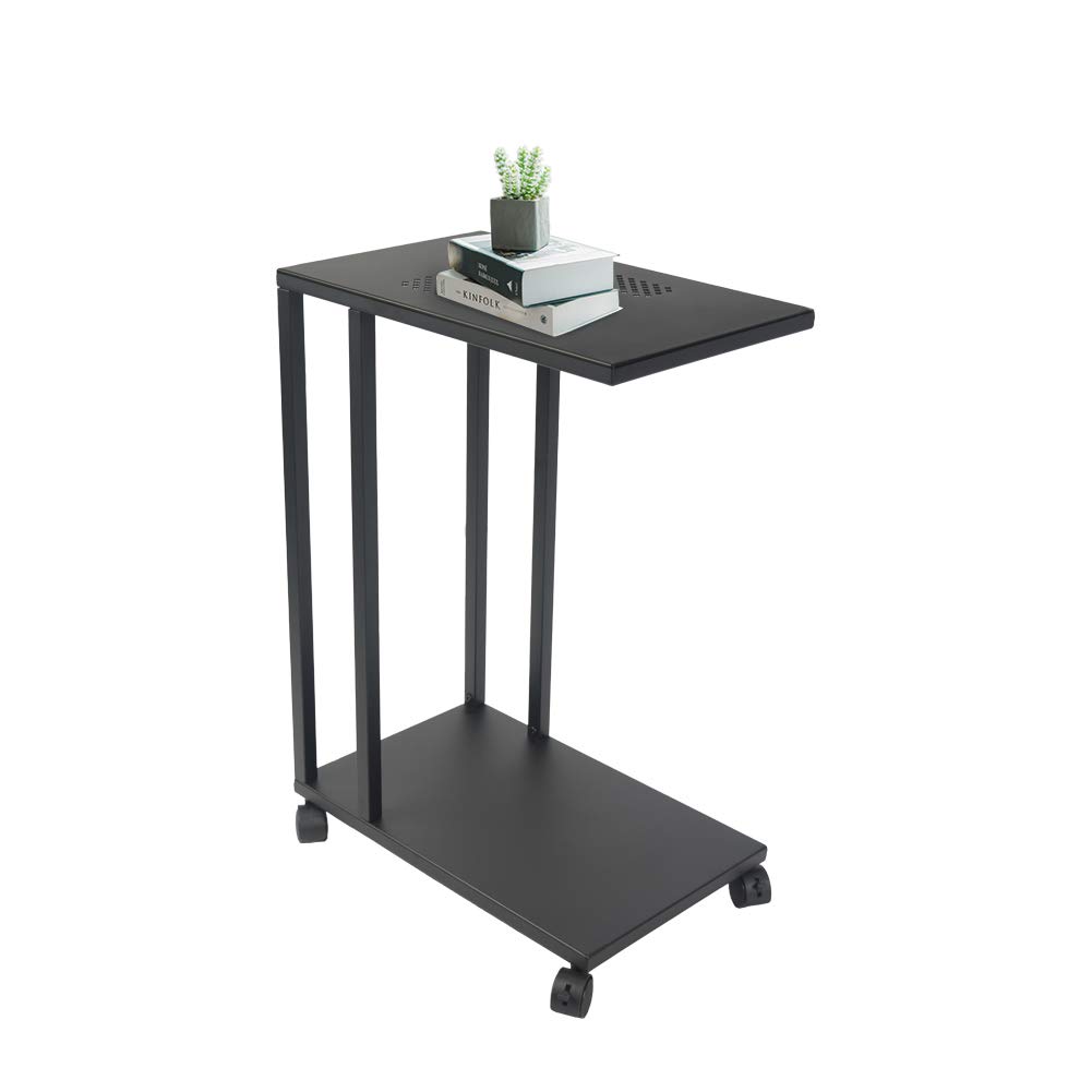 Lockable Wheels C-Shaped End Table - 26 Inch Modern Snack Coffee Table for Sofa, Couch & Bed - Indoor/Outdoor Use in Living Room, Bedroom, Office, Patio & Balcony - Matte Black Finish | Perfect for Small Spaces & Entertaining Guests | Fast 3-5 Day Delivery
