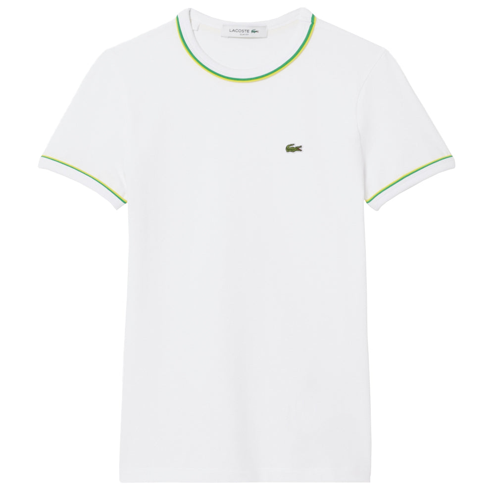 Lacoste Women's Contrast Accent Short Sleeve Jersey T-Shirt - Classic White Cotton Top for Casual Wear & Everyday Outfits