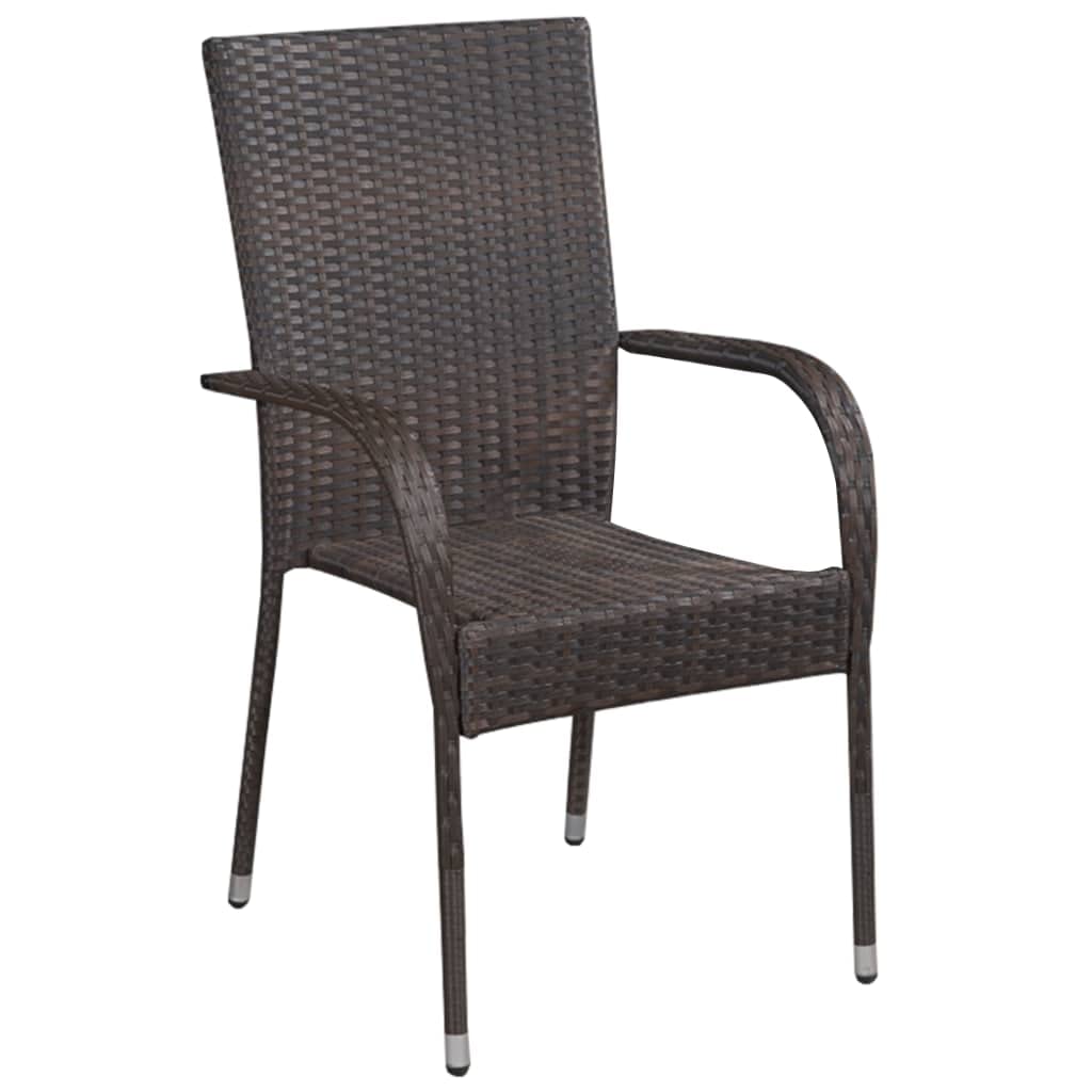 4-Piece Stackable Brown Poly Rattan Patio Chairs Set - Weather-Resistant Outdoor Furniture for Garden, Deck, Balcony, Backyard & Poolside - Perfect for Relaxing, Entertaining & Lounging