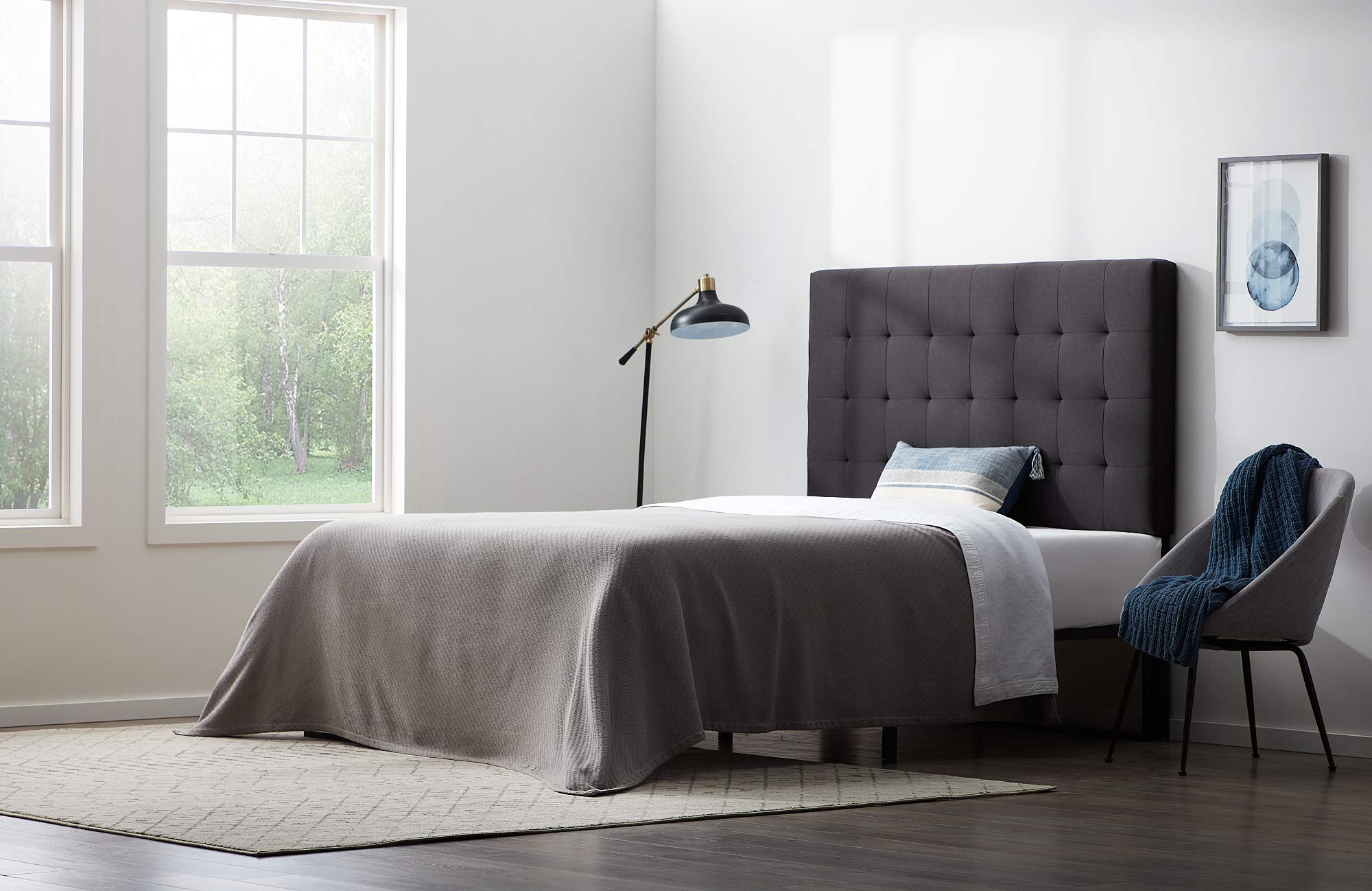 LUCID Upholstered Tufted Queen Size Headboard - Rectangle Square Design in Charcoal Gray | Perfect for Modern Bedroom Decor & Master Suite Upgrade