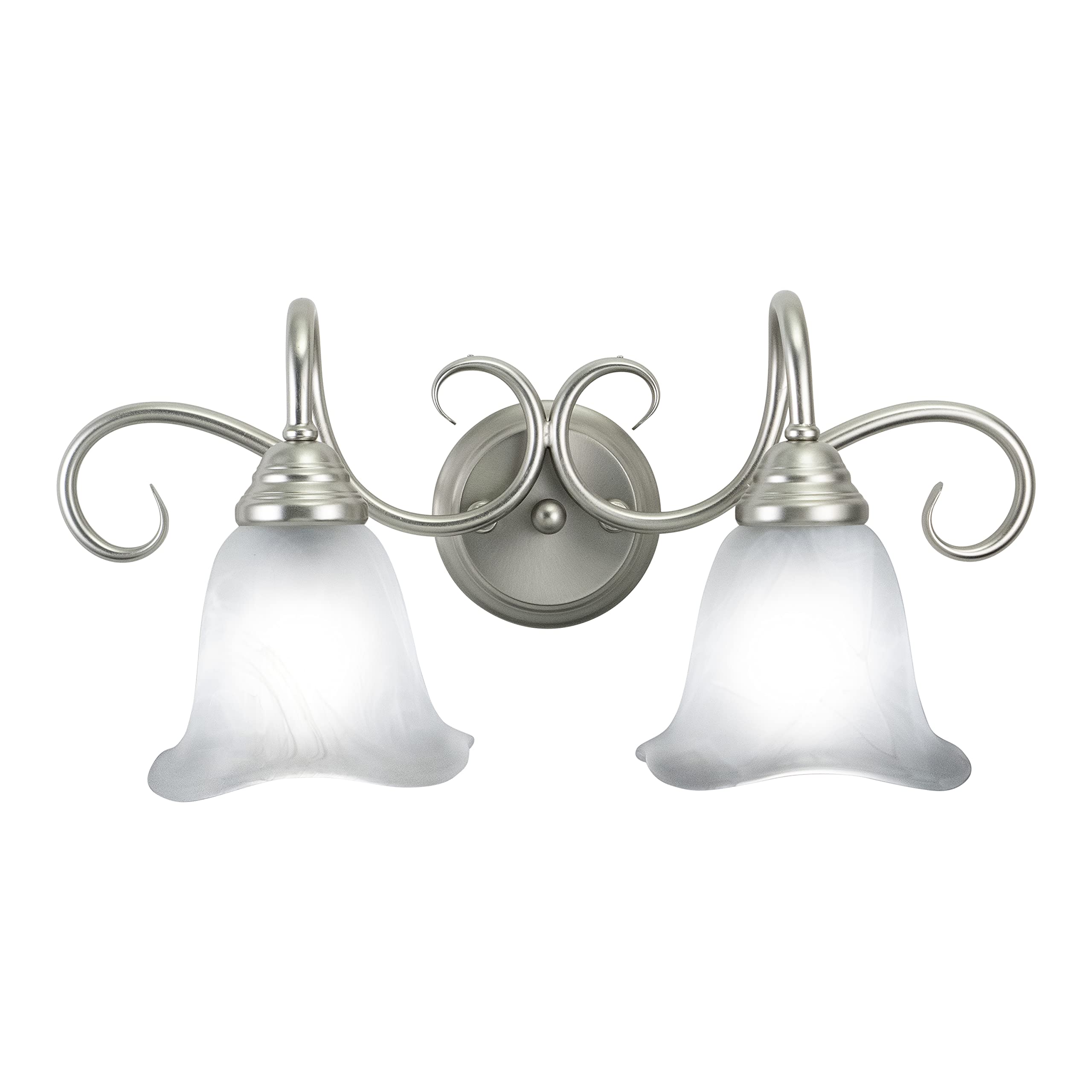 VAXCEL Bella 2-Light Bathroom Vanity Fixture - Brushed Nickel Finish, Transitional Over Mirror Lighting for Bathrooms - Easy to Install - Perfect for Master Bath, Powder Room & Guest Bath Decor