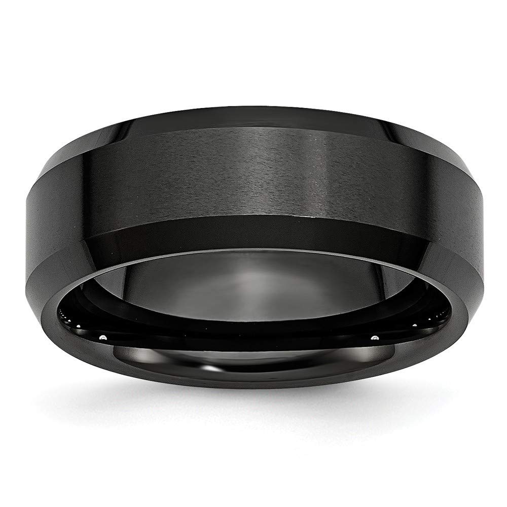 Engravable Black Ceramic Beveled Edge Ring - 8mm Brushed & Polished Band (Sizes 6-13) - Elegant Jewelry Gift for Women, Perfect for Weddings, Anniversaries & Special Occasions