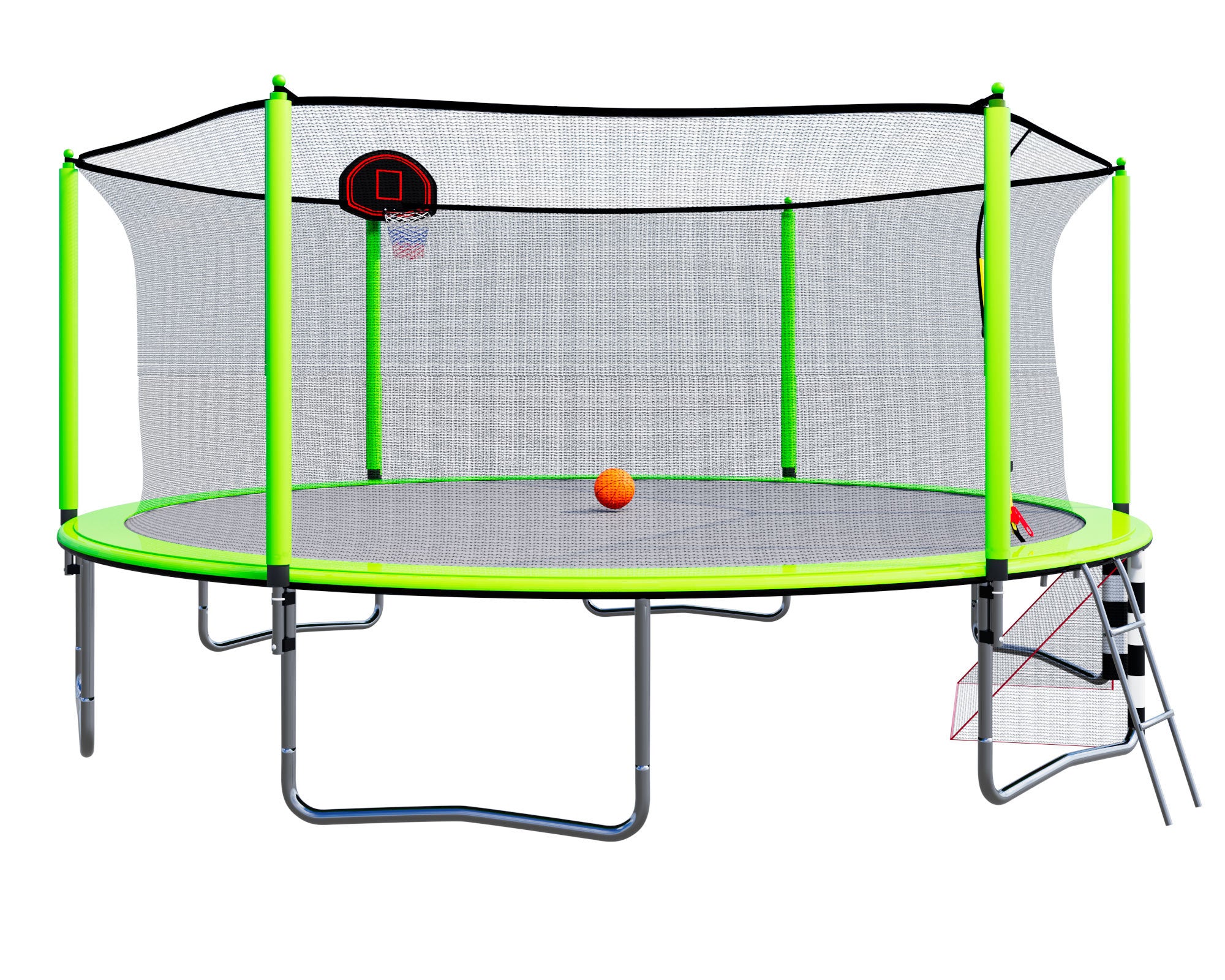 16FT Trampoline with Basketball Hoop, Air Pump & Ladder - Includes Safety Enclosure Net & Soccer Goal - Outdoor Backyard Fun for Kids & Family - Perfect for Exercise, Playtime & Birthday Parties (Green)
