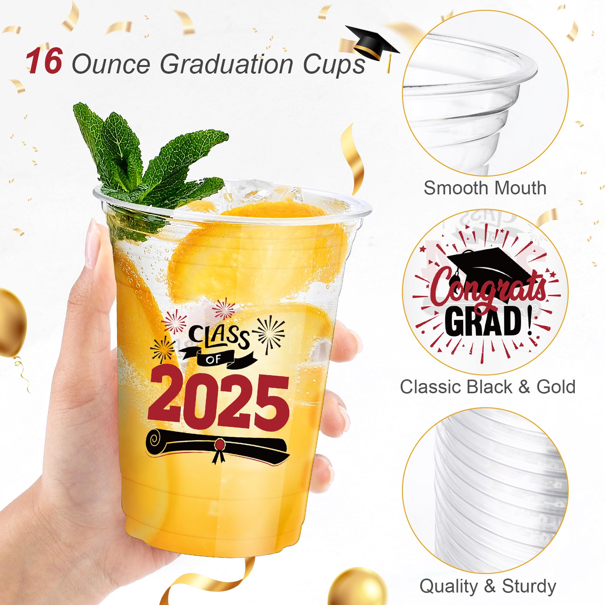 120 Pack 16oz Disposable Graduation Plastic Cups - Bulk Red Party Cups for Graduation Ceremony, Commencement, School Celebrations & Party Favors - Perfect for Graduation Decorations, College Parties & School Events