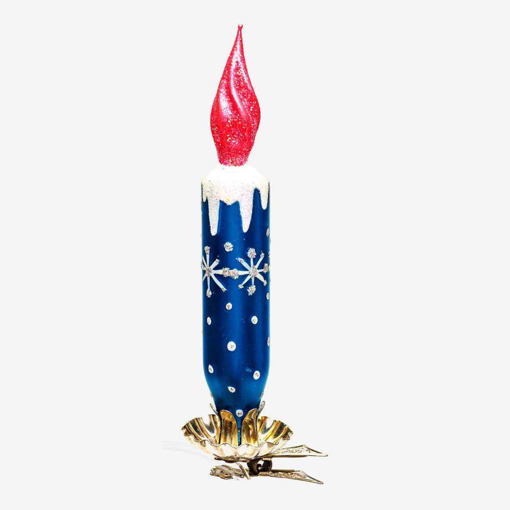 Blue Candle Clip On Ornament - Decorative Holiday Candle Holder for Christmas Tree, Windows & Home Decor